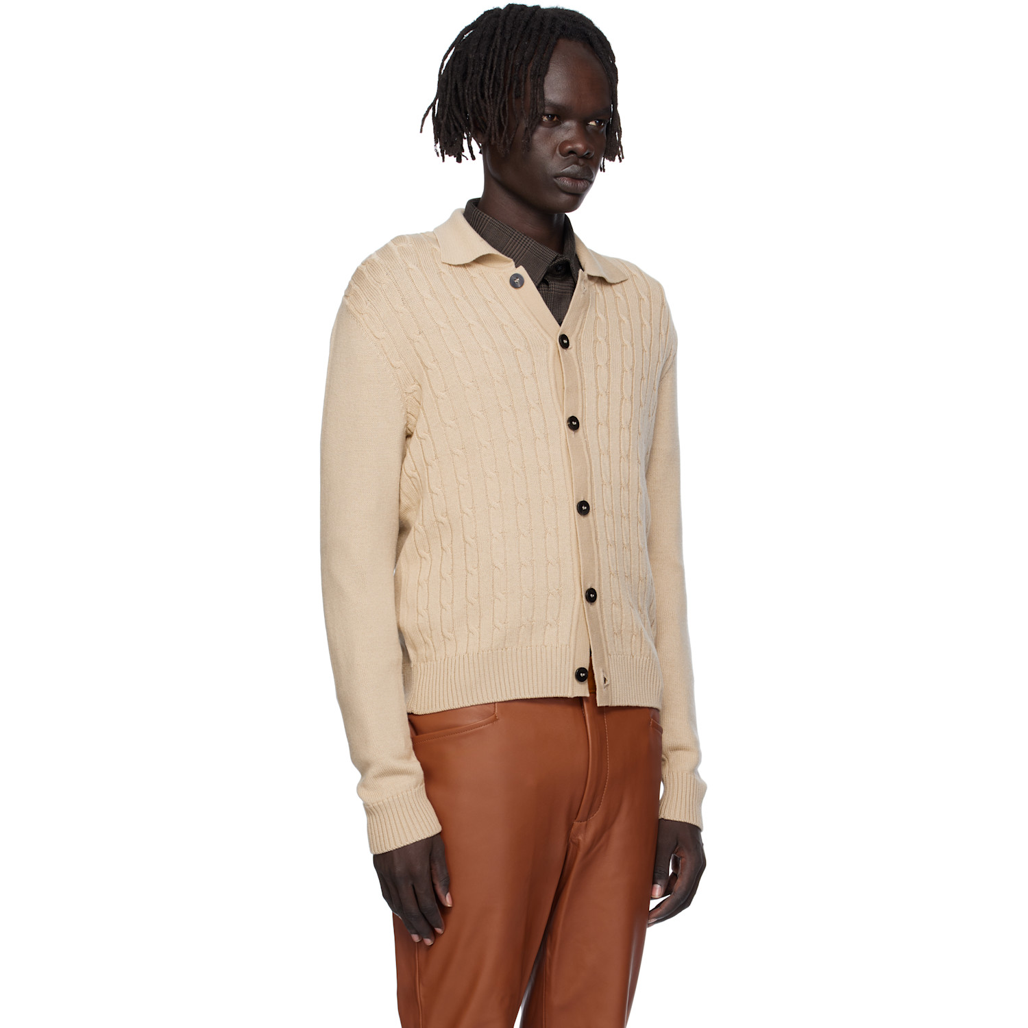  Ernest W. Baker Beige Cable-knit Polo Cardigan 