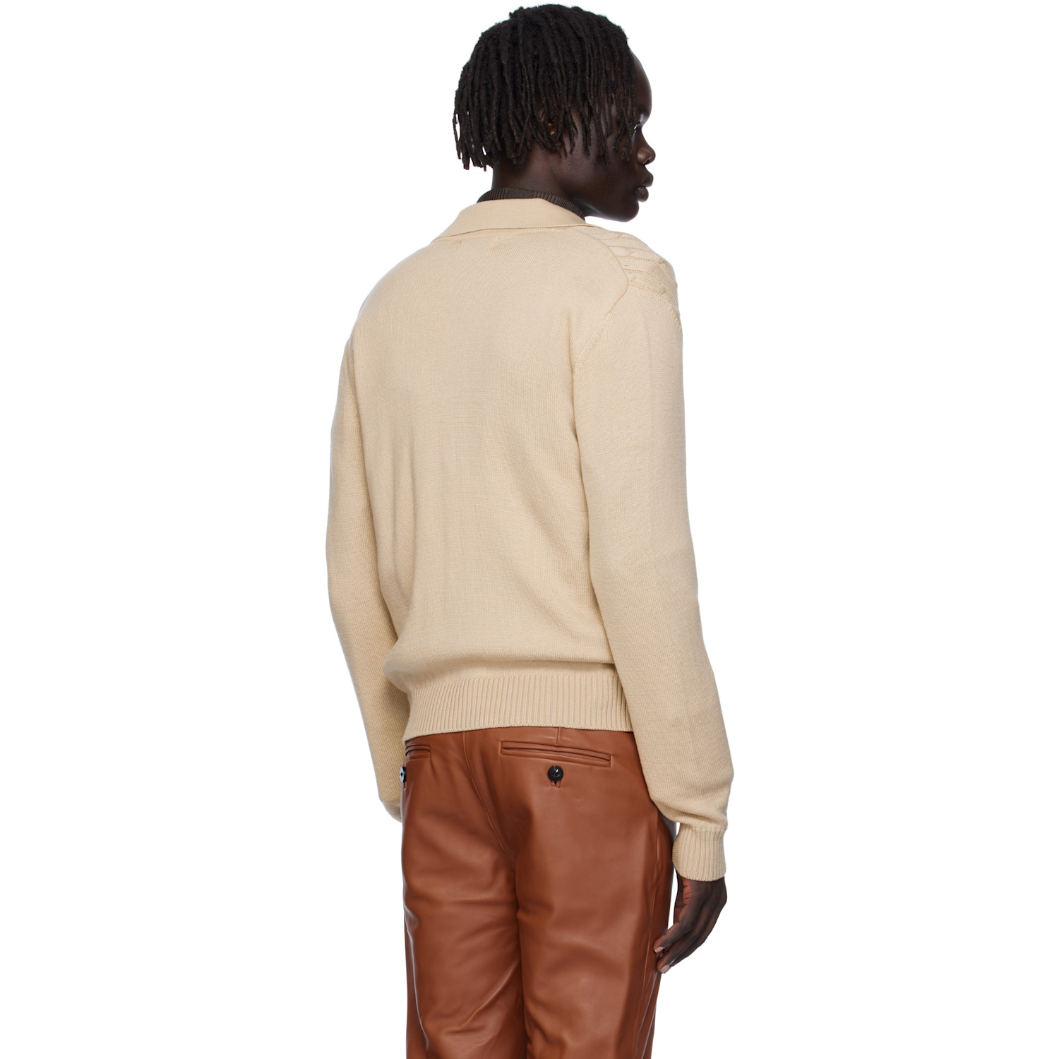  Ernest W. Baker Beige Cable-knit Polo Cardigan 