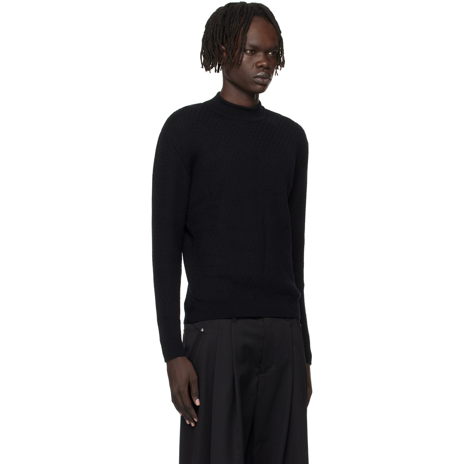  Ernest W. Baker Black Mock Neck Cable-knit Sweater 