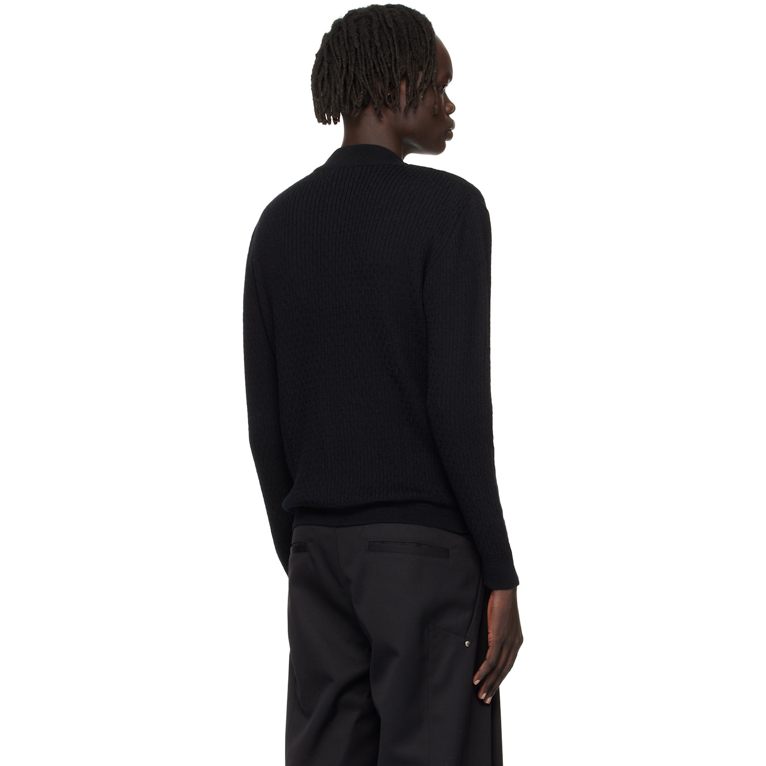  Ernest W. Baker Black Mock Neck Cable-knit Sweater 
