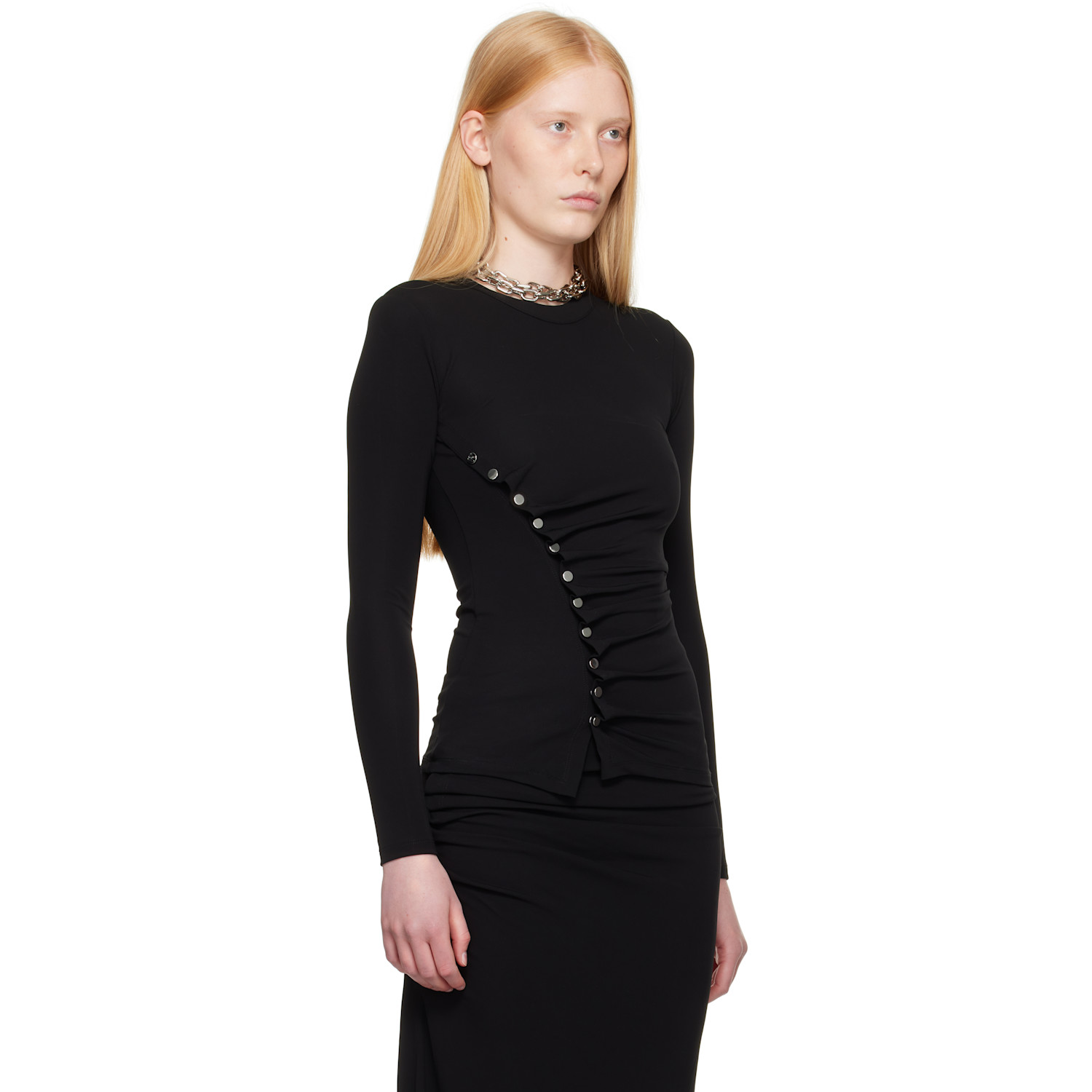  Rabanne Black Drapé Pression Jersey Top 