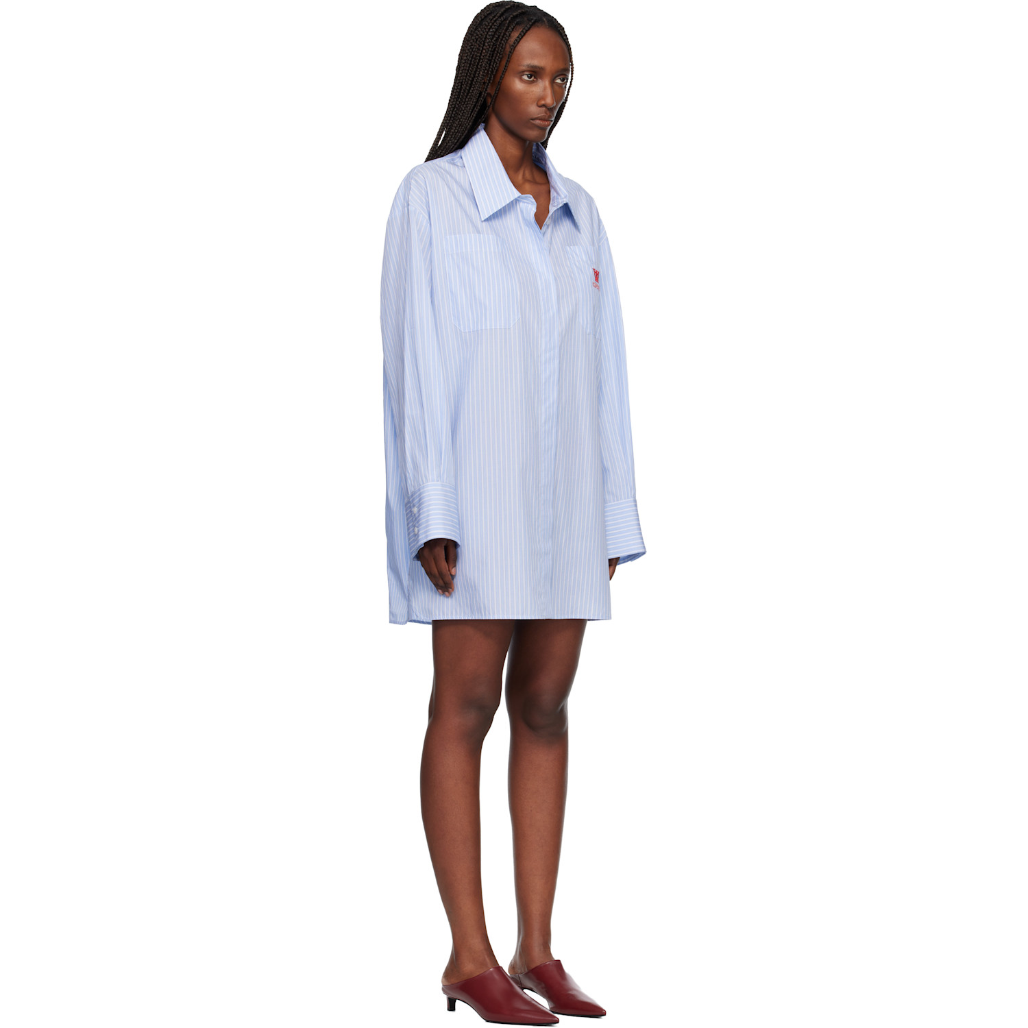  Off-white Blue Striped Poplin Shirt Minidress 