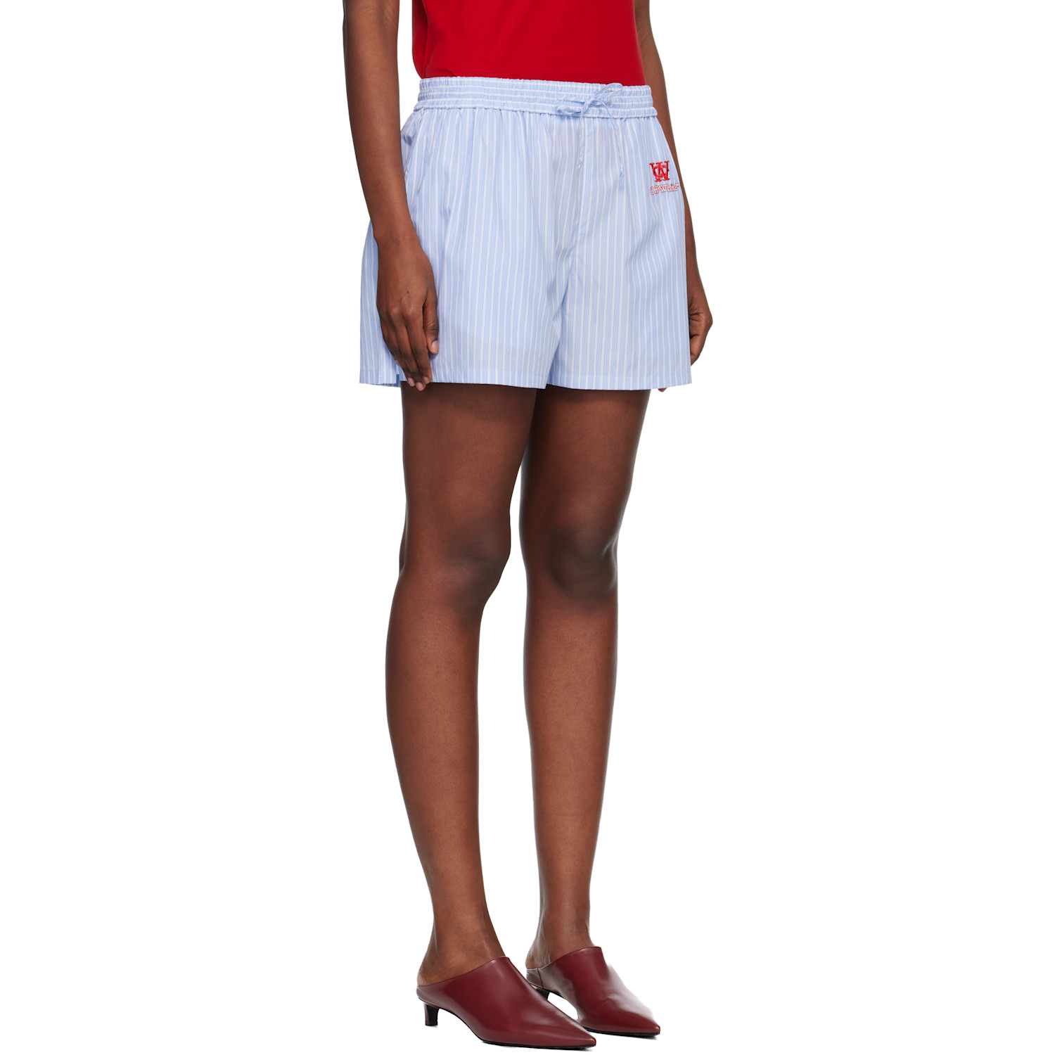  Off-white Blue Striped Poplin Shorts 