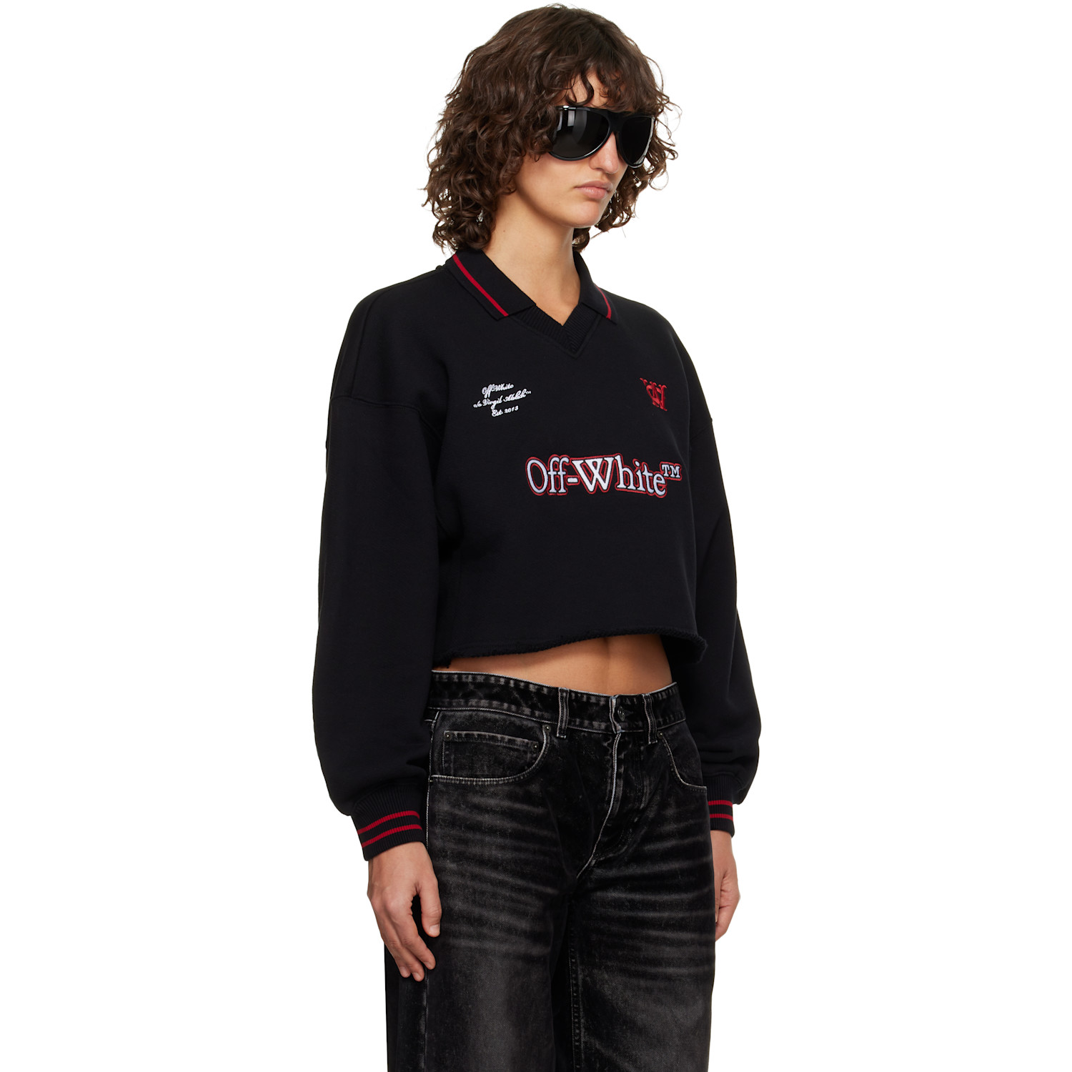  Off-white Black Sporty Crop Polo Logo Sweatshirt 