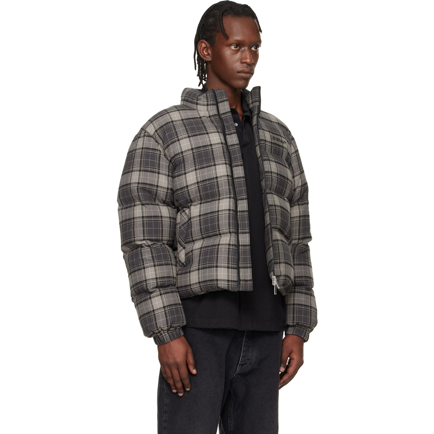  Off-white Gray Spray Arrow Check Flannel Down Jacket 