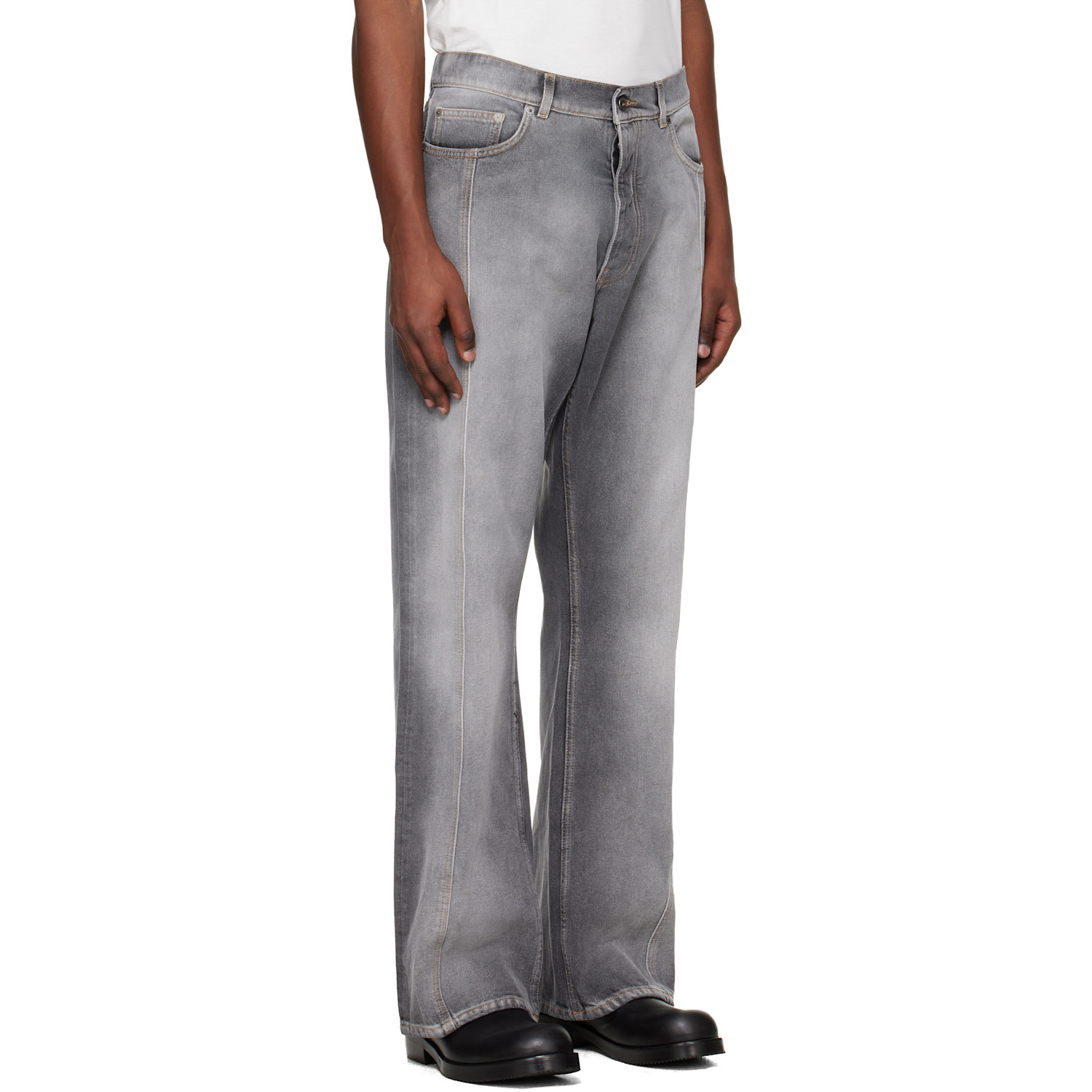  Off-white Gray Slanted Seam Relax Jeans 