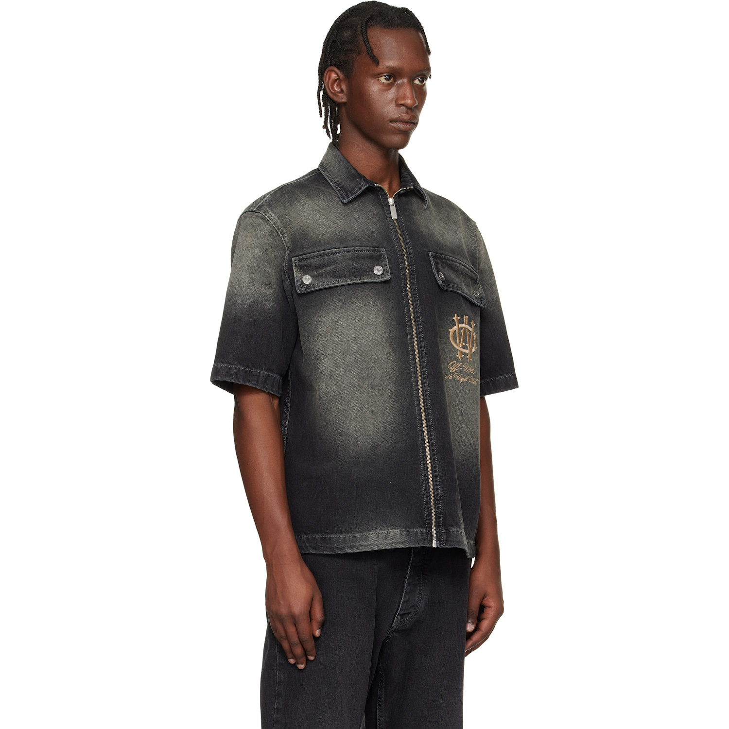  Off-white Black Zip Bowling Denim Shirt 