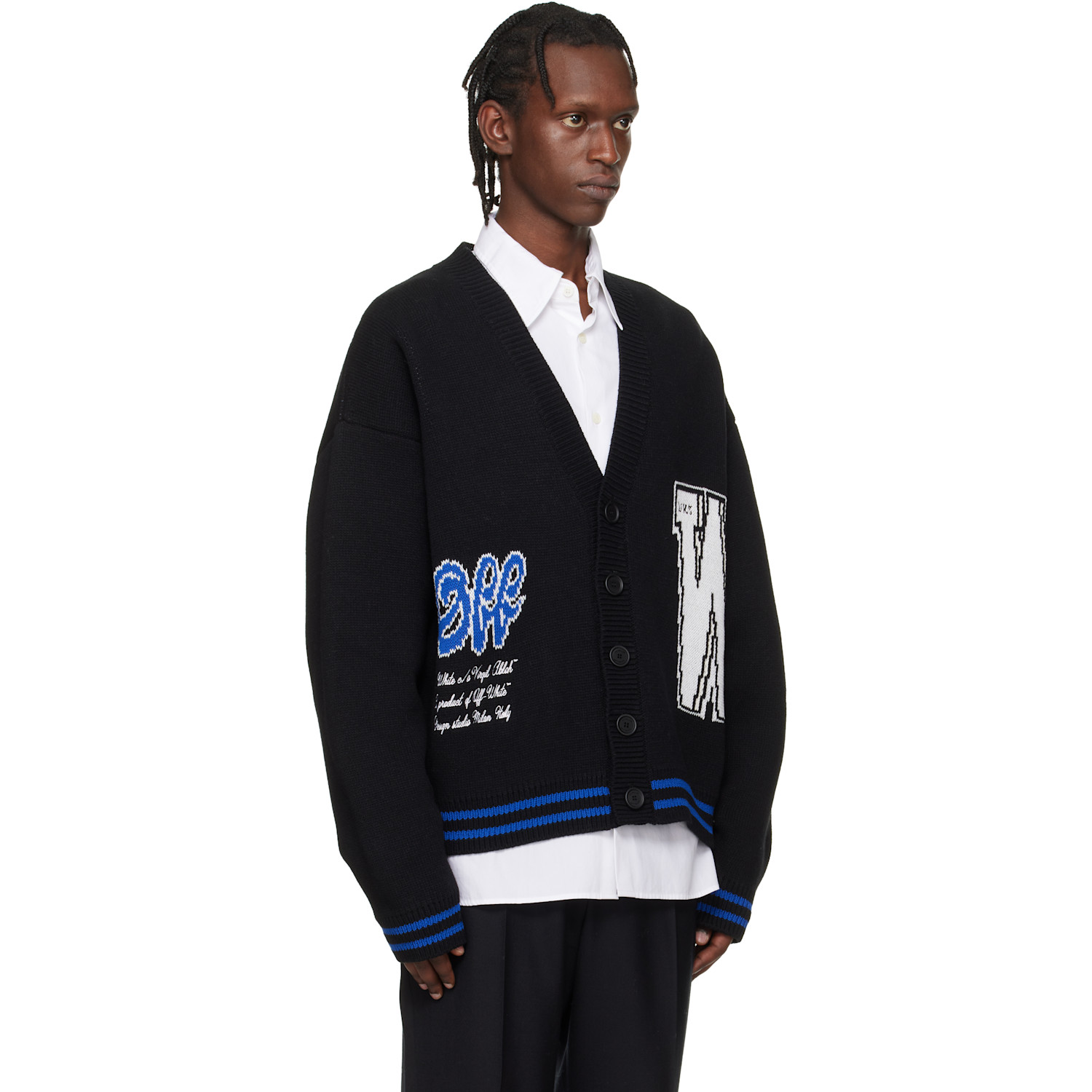  Off-white Black '00' Glide Diagonal Varsity Knit Cardigan 