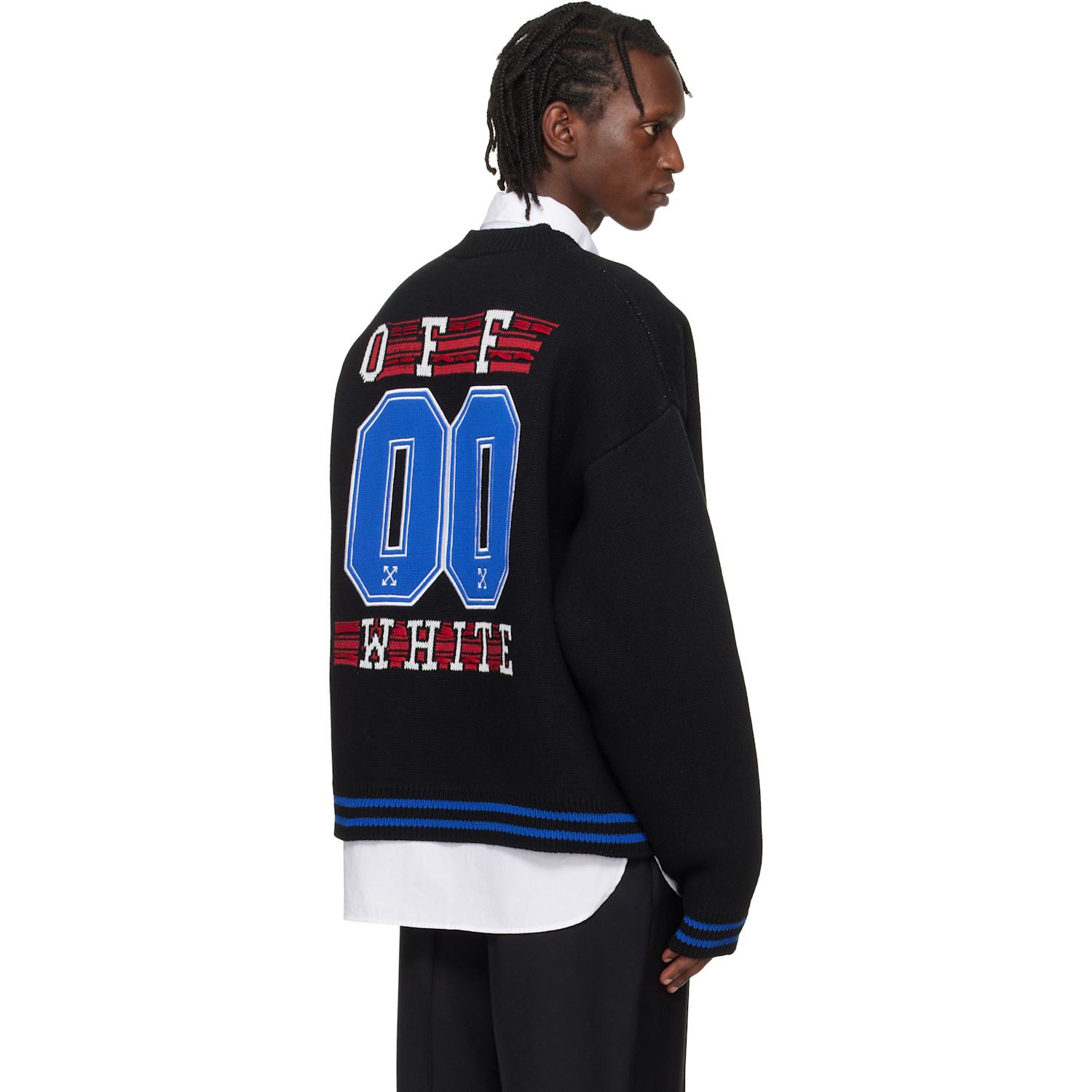 Off-white Black '00' Glide Diagonal Varsity Knit Cardigan 