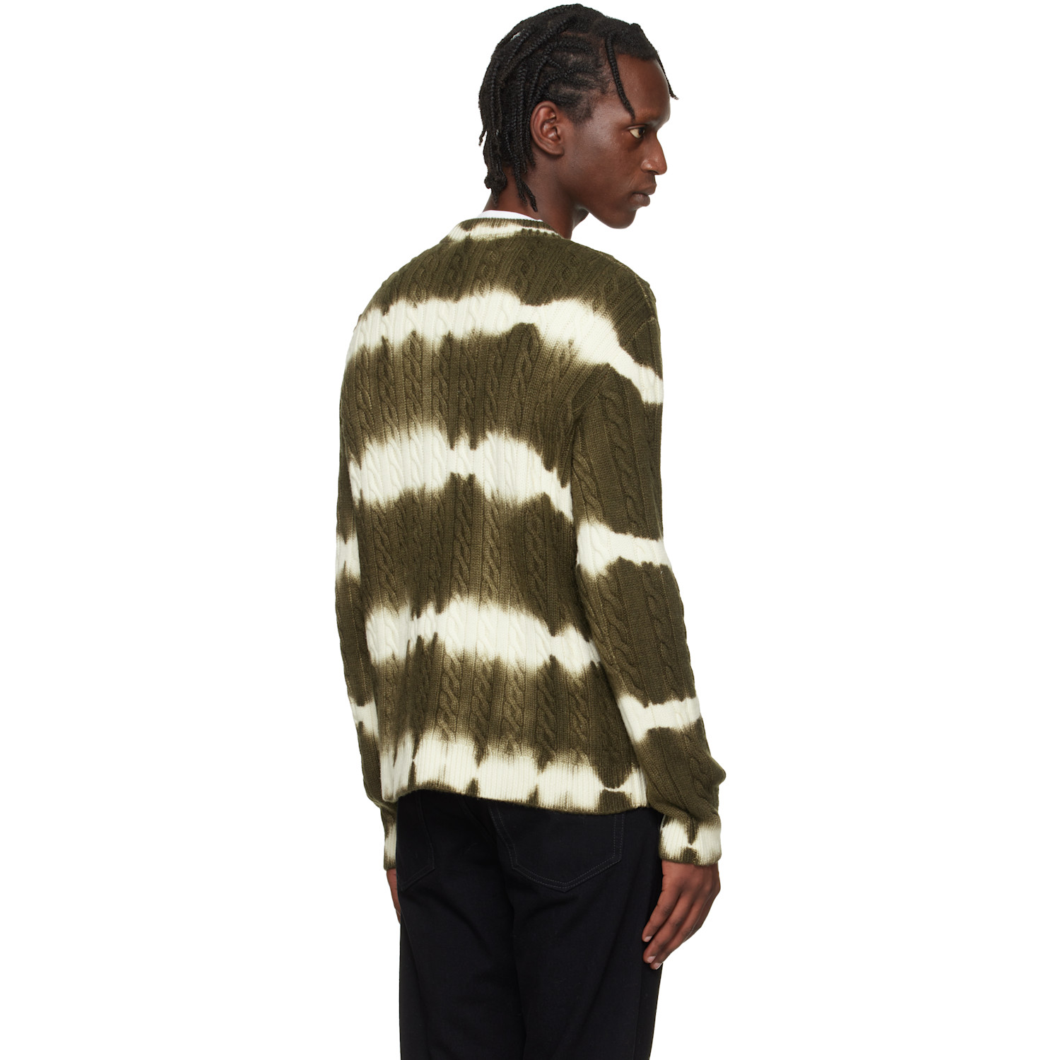  Off-white Khaki & White Off Stamp Cable Knit Crewneck Sweater 