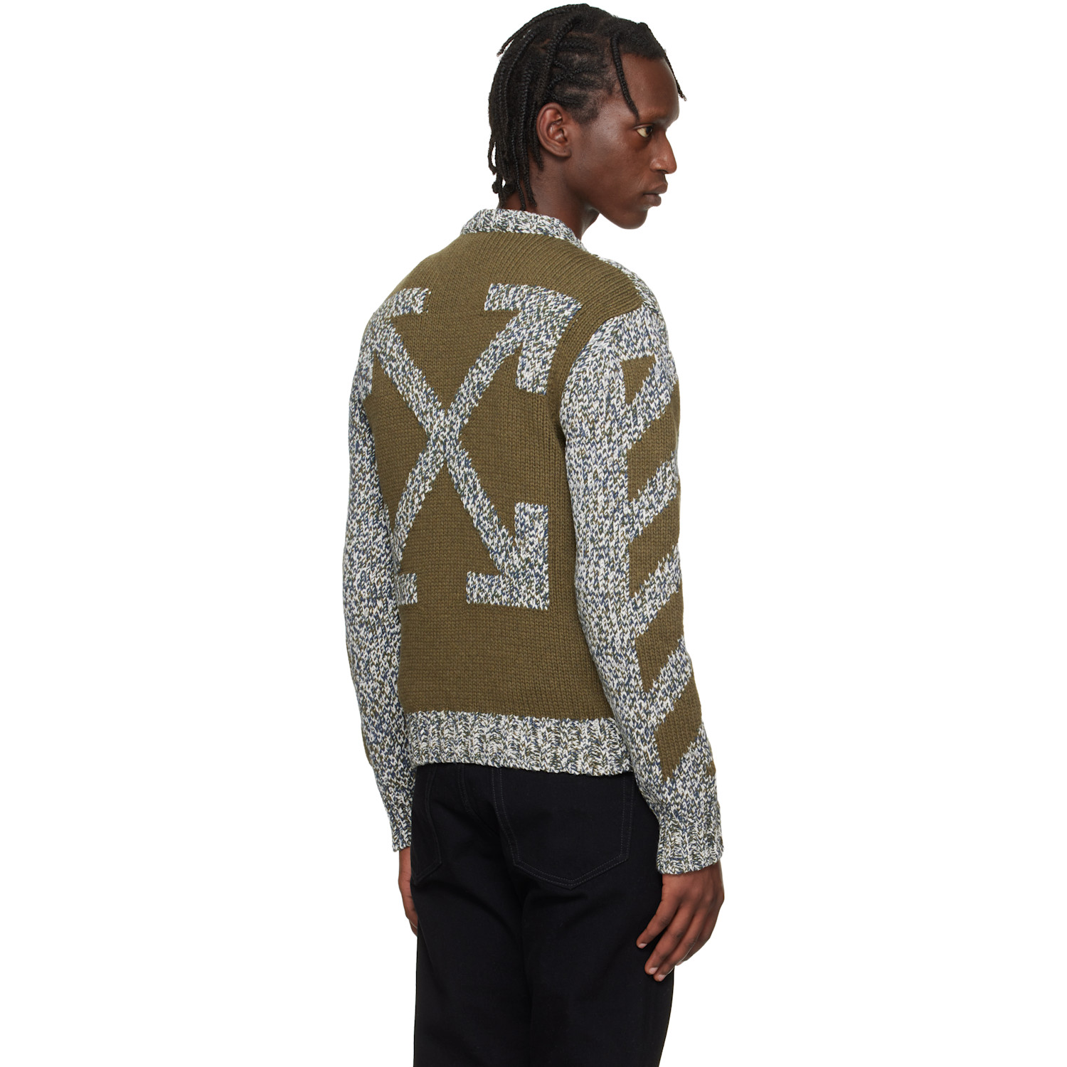  Off-white Gray & Khaki Diagonal Arrow Mouliné Knit Crewneck Sweater 