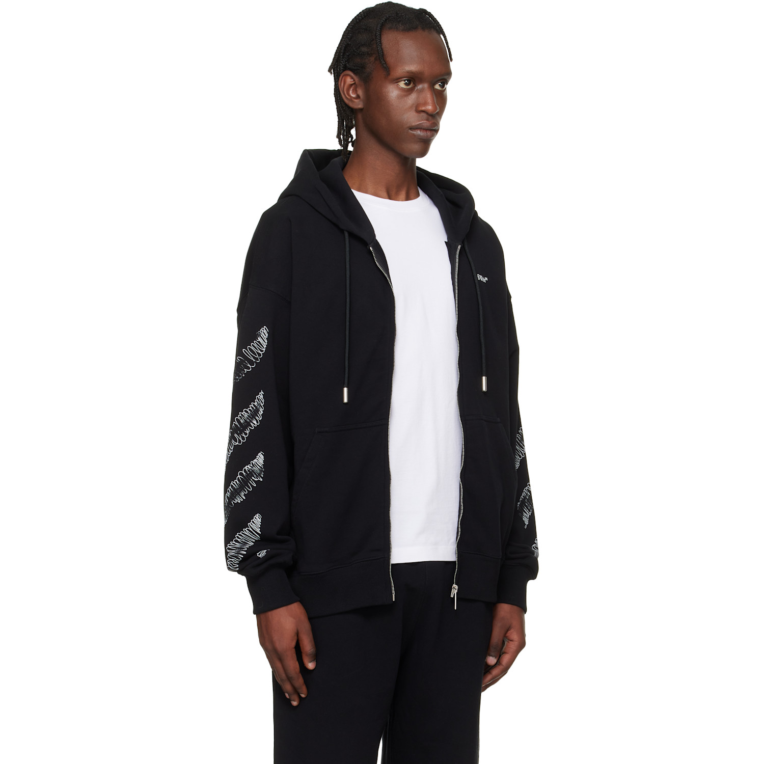  Off-white Black Scribble Diagonal Skate Zip Hoodie 