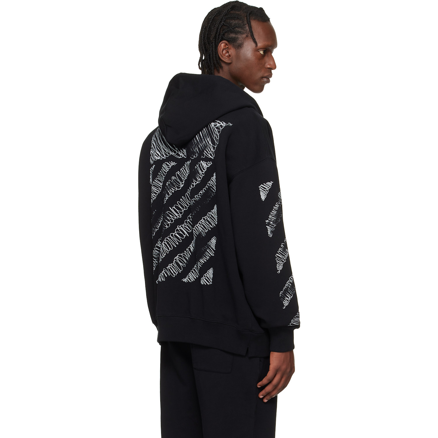 Off-white Black Scribble Diagonal Skate Zip Hoodie 