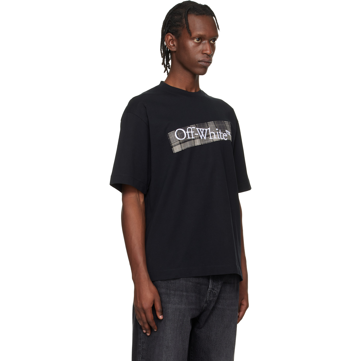  Off-white Black Flannel Diagonal Skate Logo T-shirt 