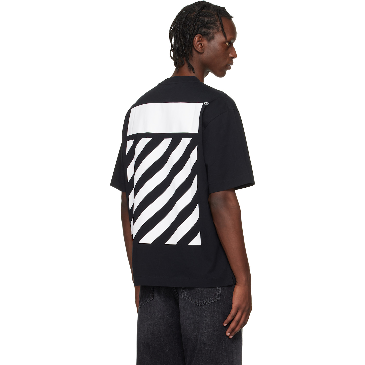  Off-white Black Flannel Diagonal Skate Logo T-shirt 