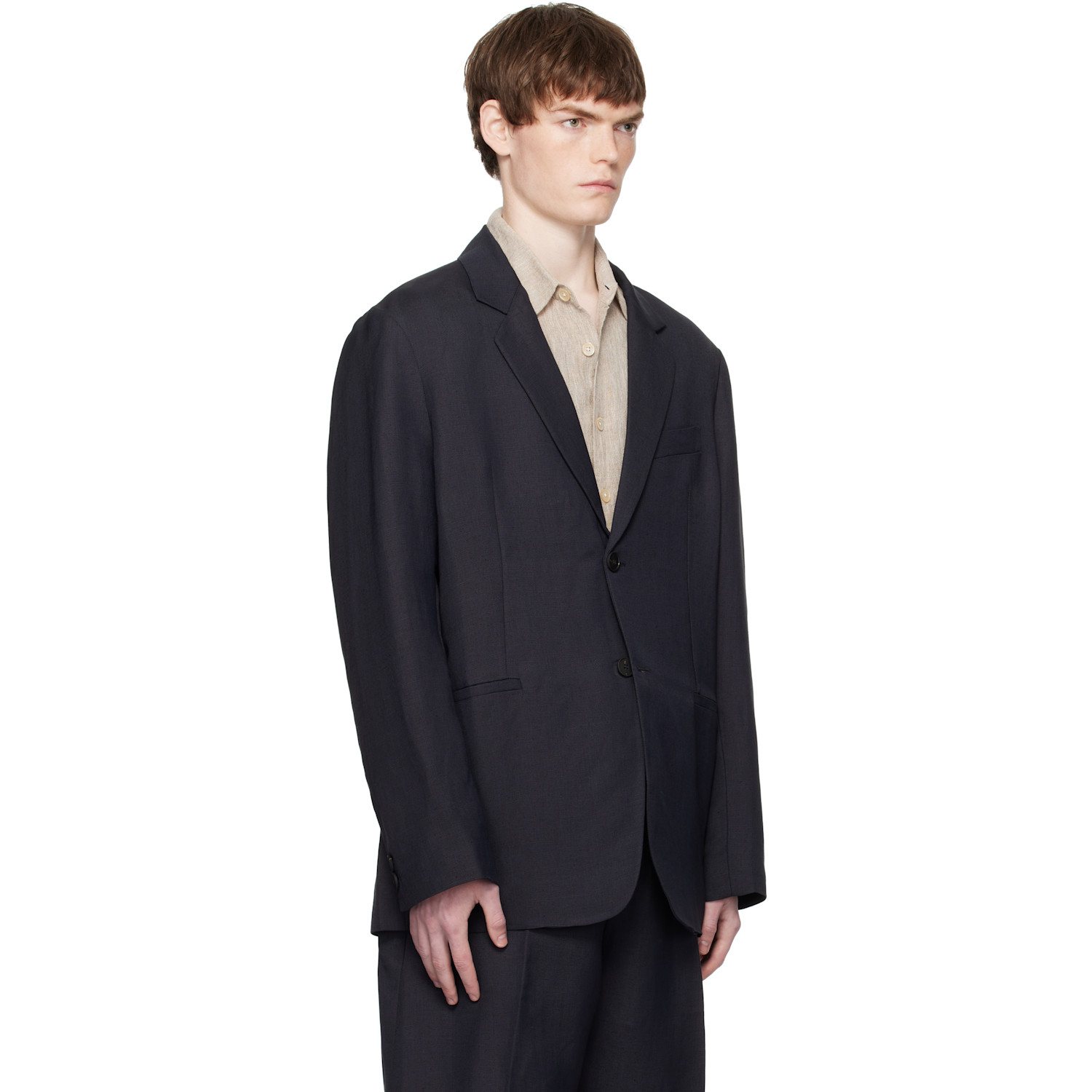  Studio Nicholson Navy Roversi Linen Blazer 