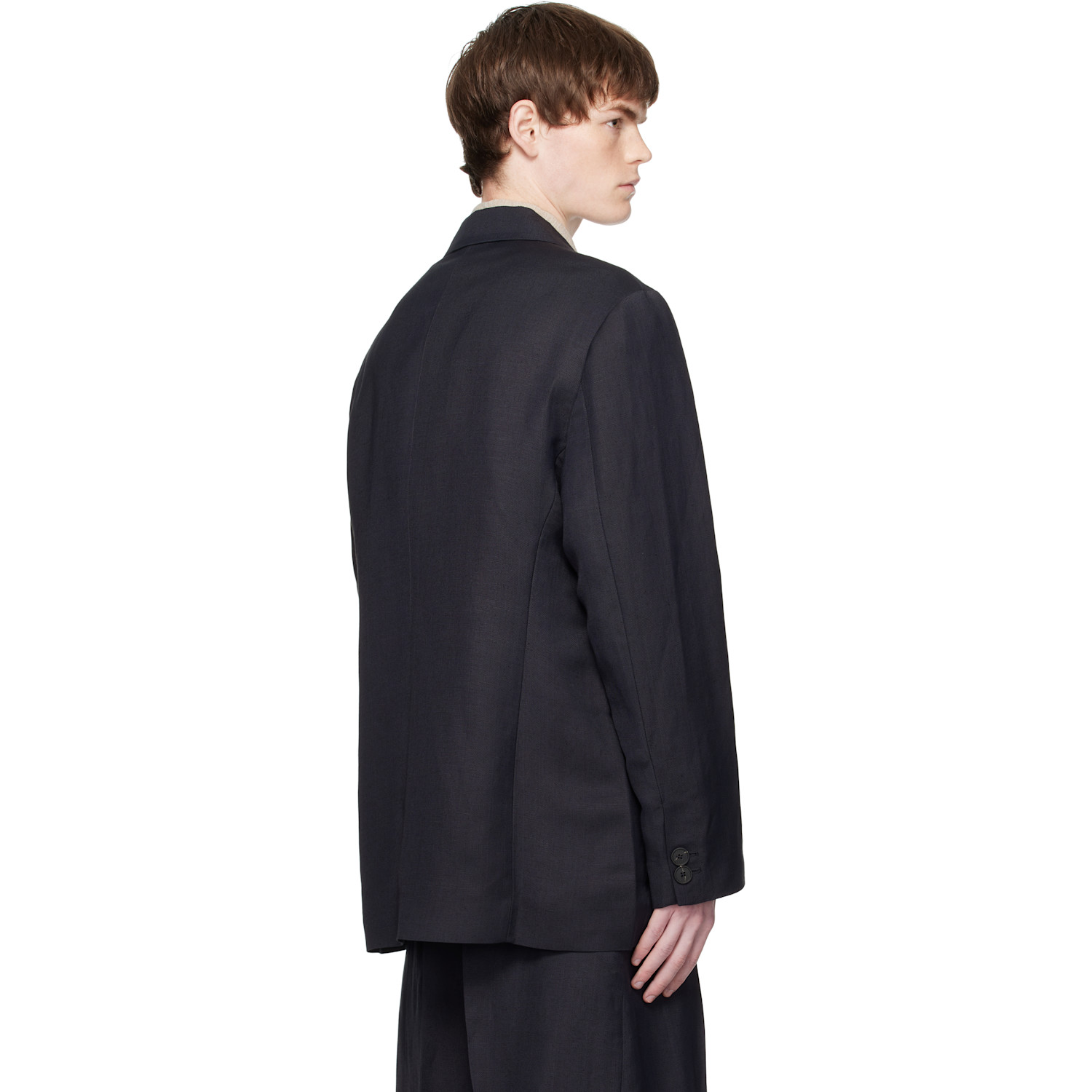  Studio Nicholson Navy Roversi Linen Blazer 