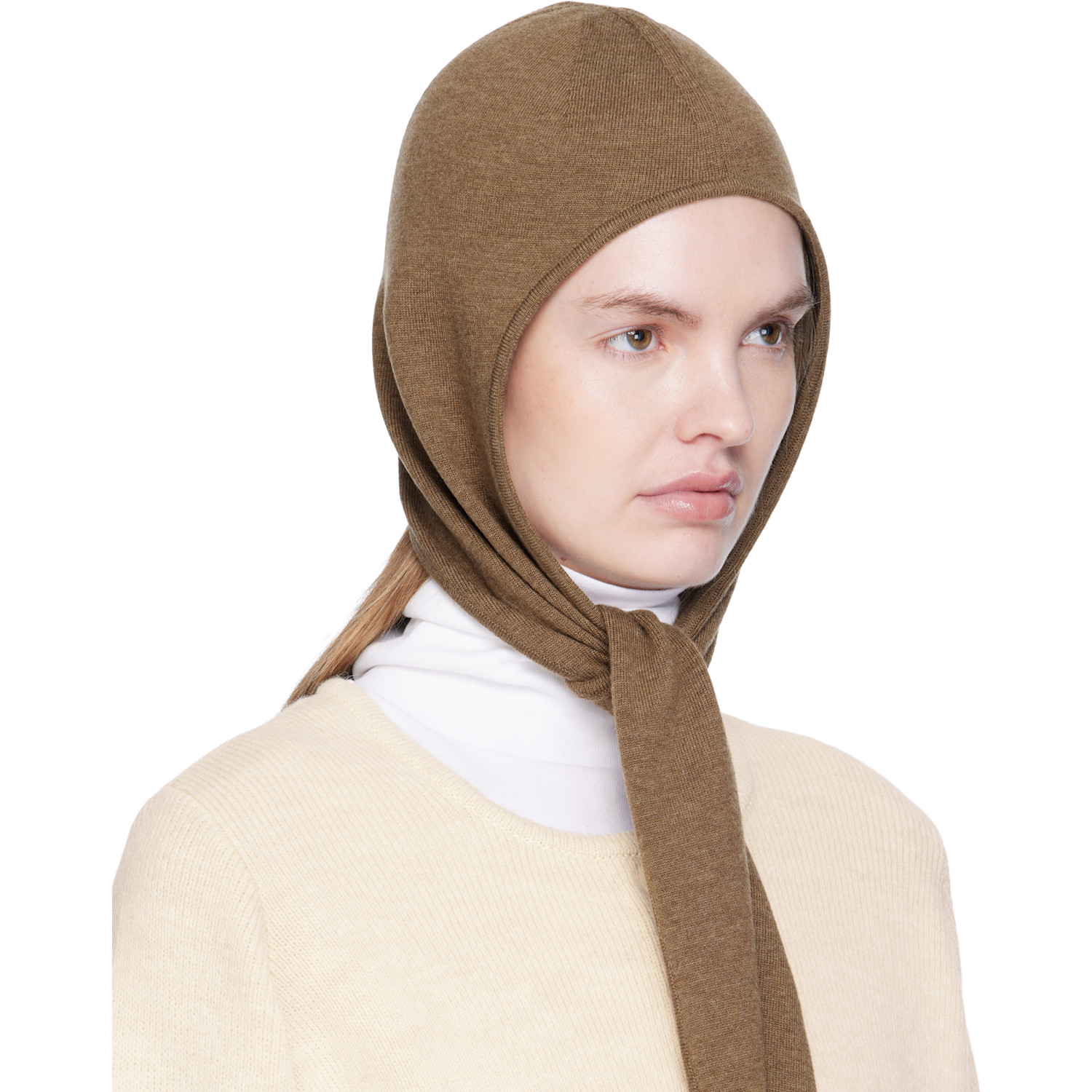  Lemaire Brown Fine Wool Head Scarf Hood 