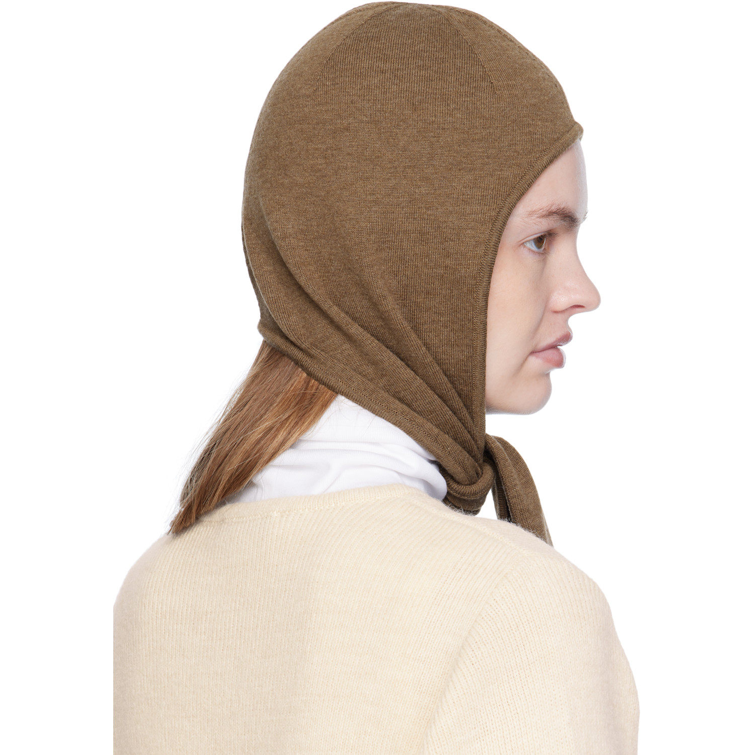  Lemaire Brown Fine Wool Head Scarf Hood 