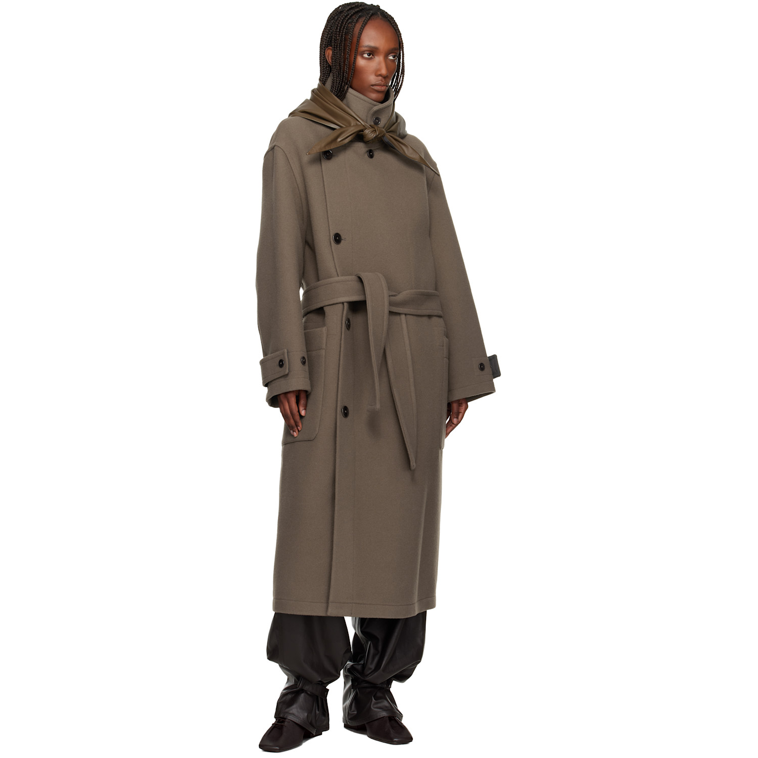  Lemaire Khaki Large Leather Triangle Scarf 