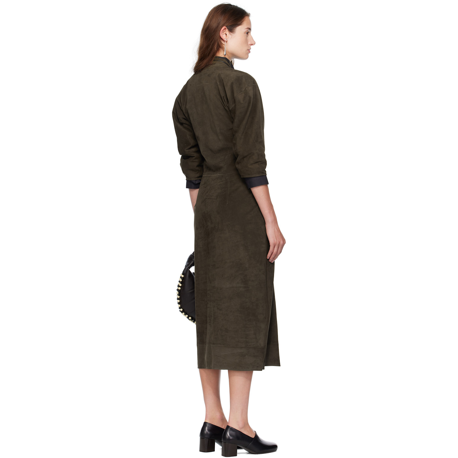  Lemaire Khaki V-neck Nubuck Midi Dress 