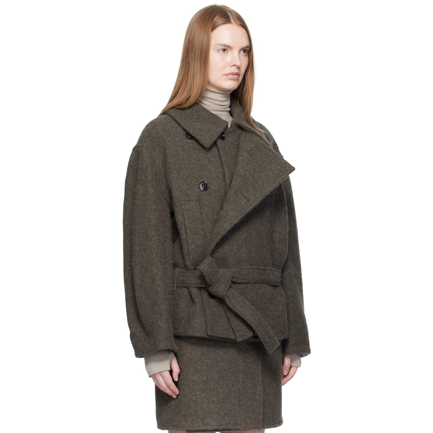 Lemaire Khaki Short Asymmetrical Bathrobe Coat 