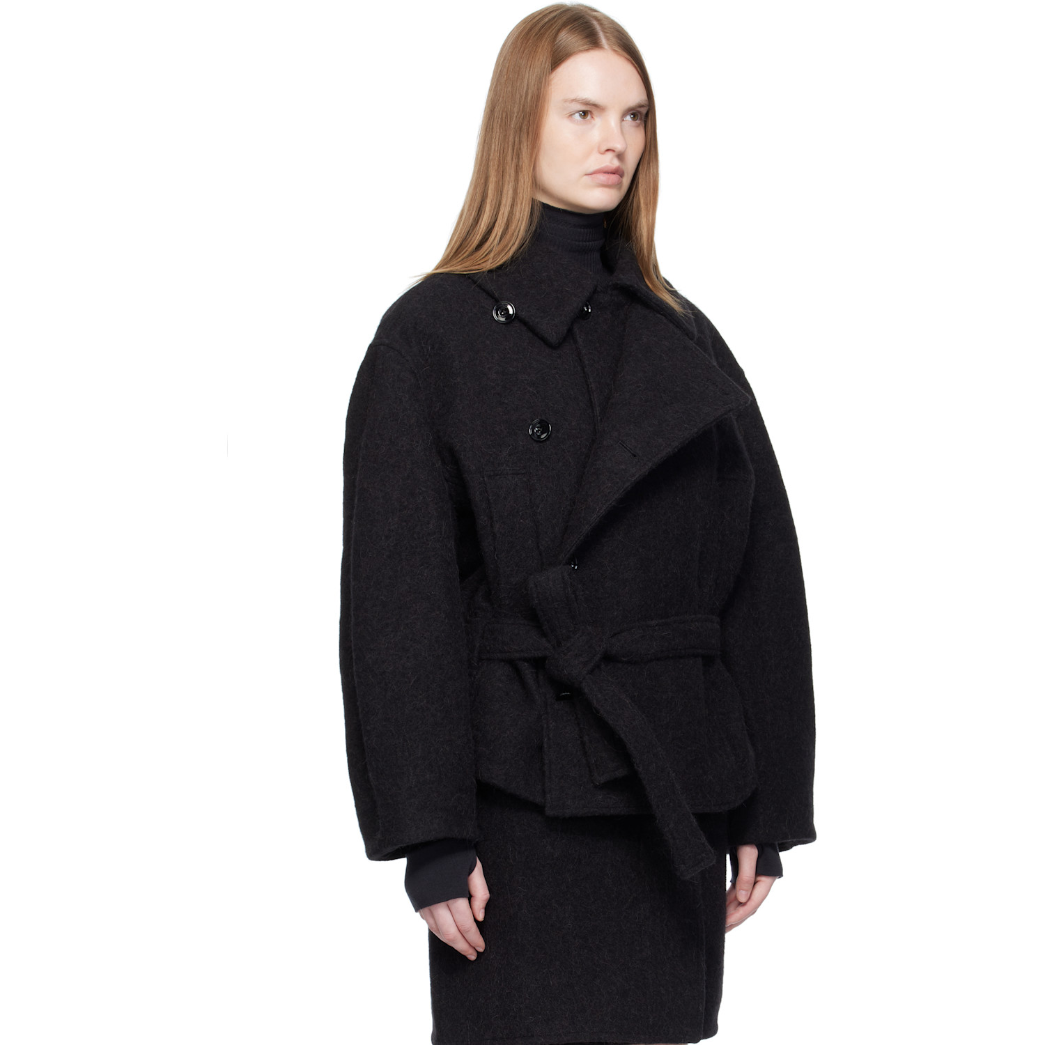  Lemaire Black Short Asymmetrical Bathrobe Coat 
