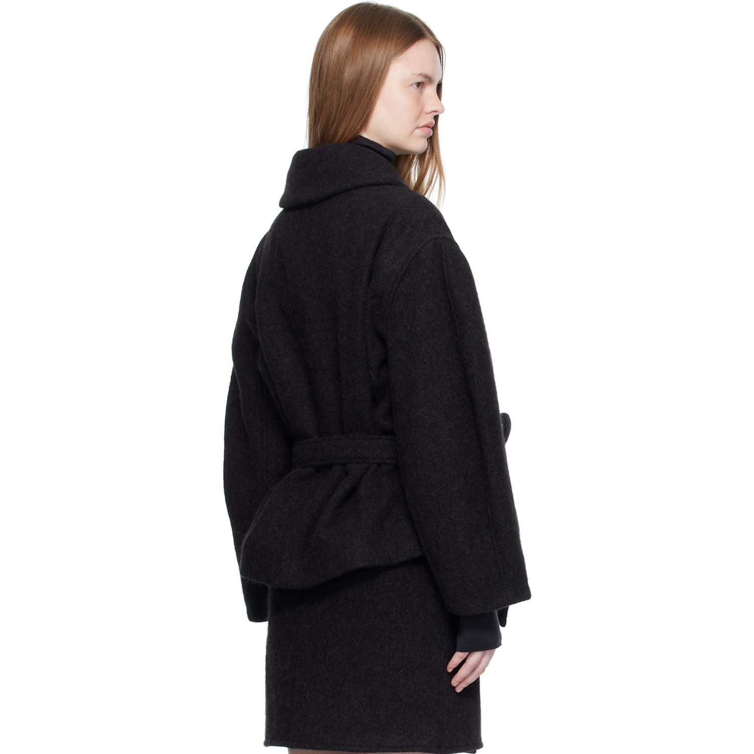  Lemaire Black Short Asymmetrical Bathrobe Coat 