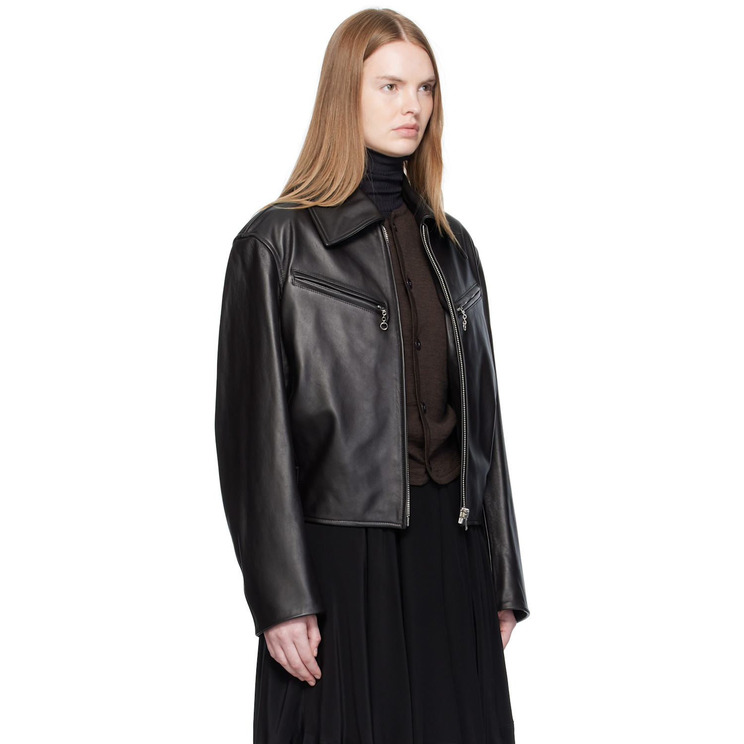  Lemaire Brown Boxy Leather Blouson Jacket 