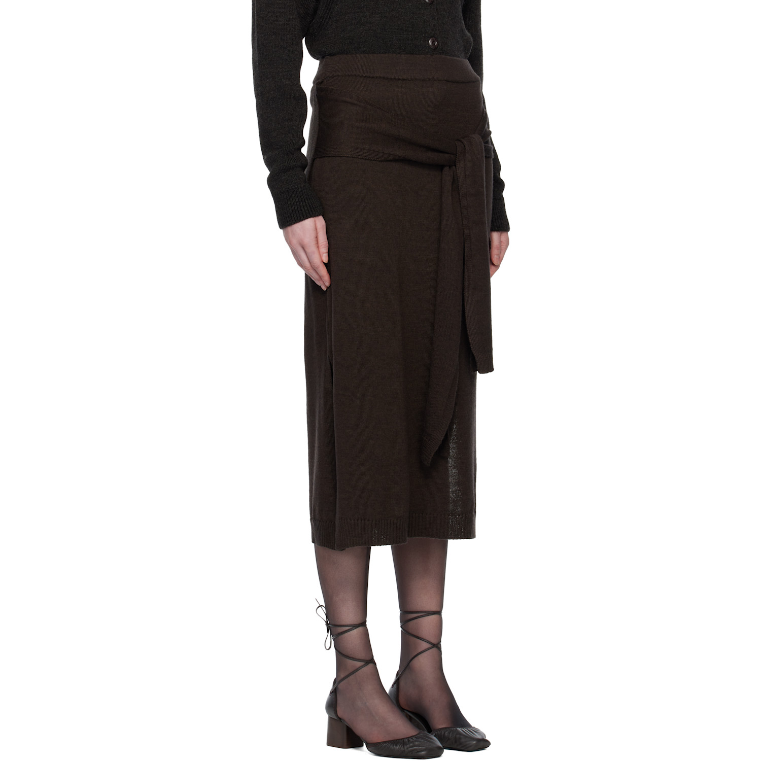  Lemaire Brown Trompe L'oeil Midi Skirt 