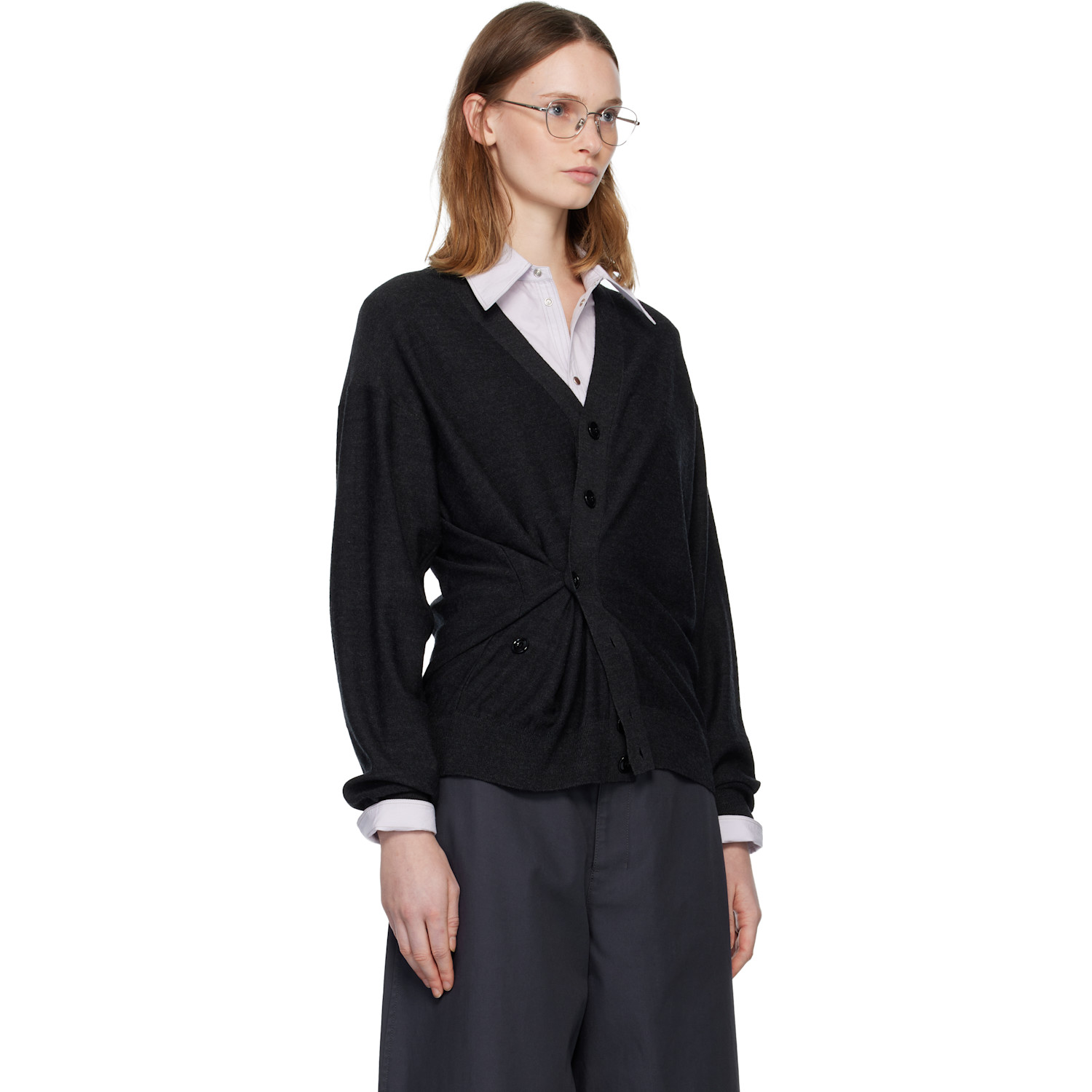  Lemaire Gray Relaxed Twisted Cardigan 