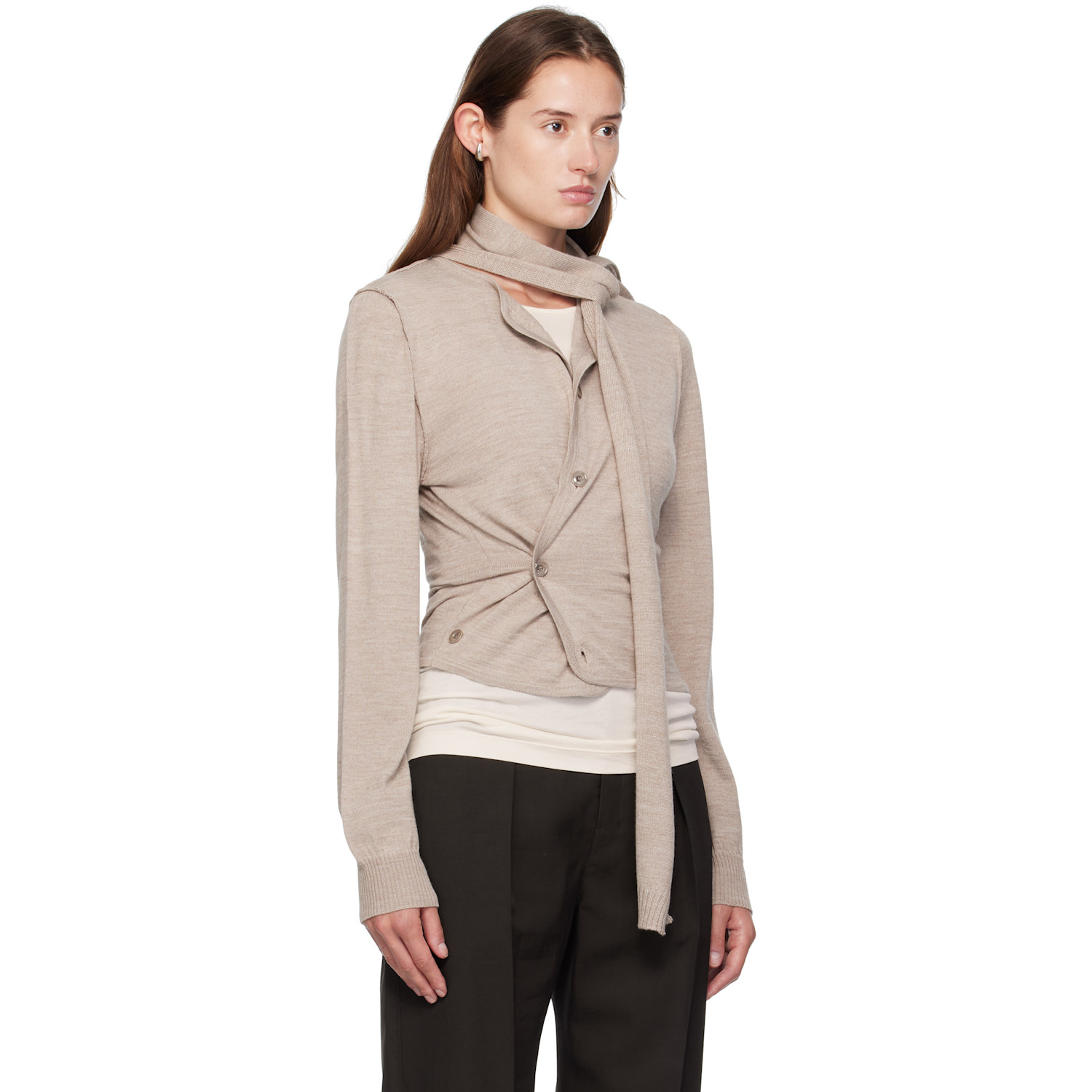  Lemaire Beige Scarf Twisted Cardigan 