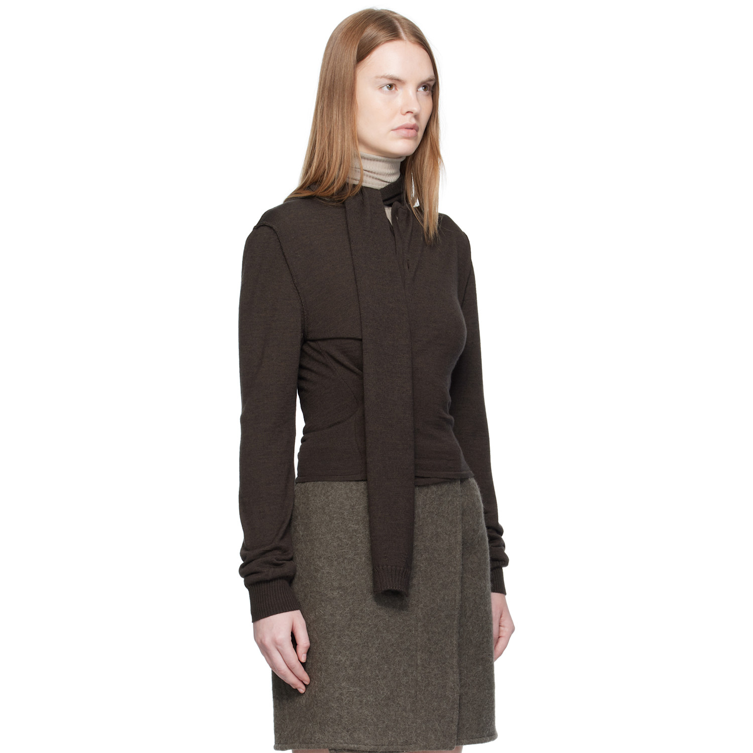  Lemaire Brown Twisted Scarf Cardigan 