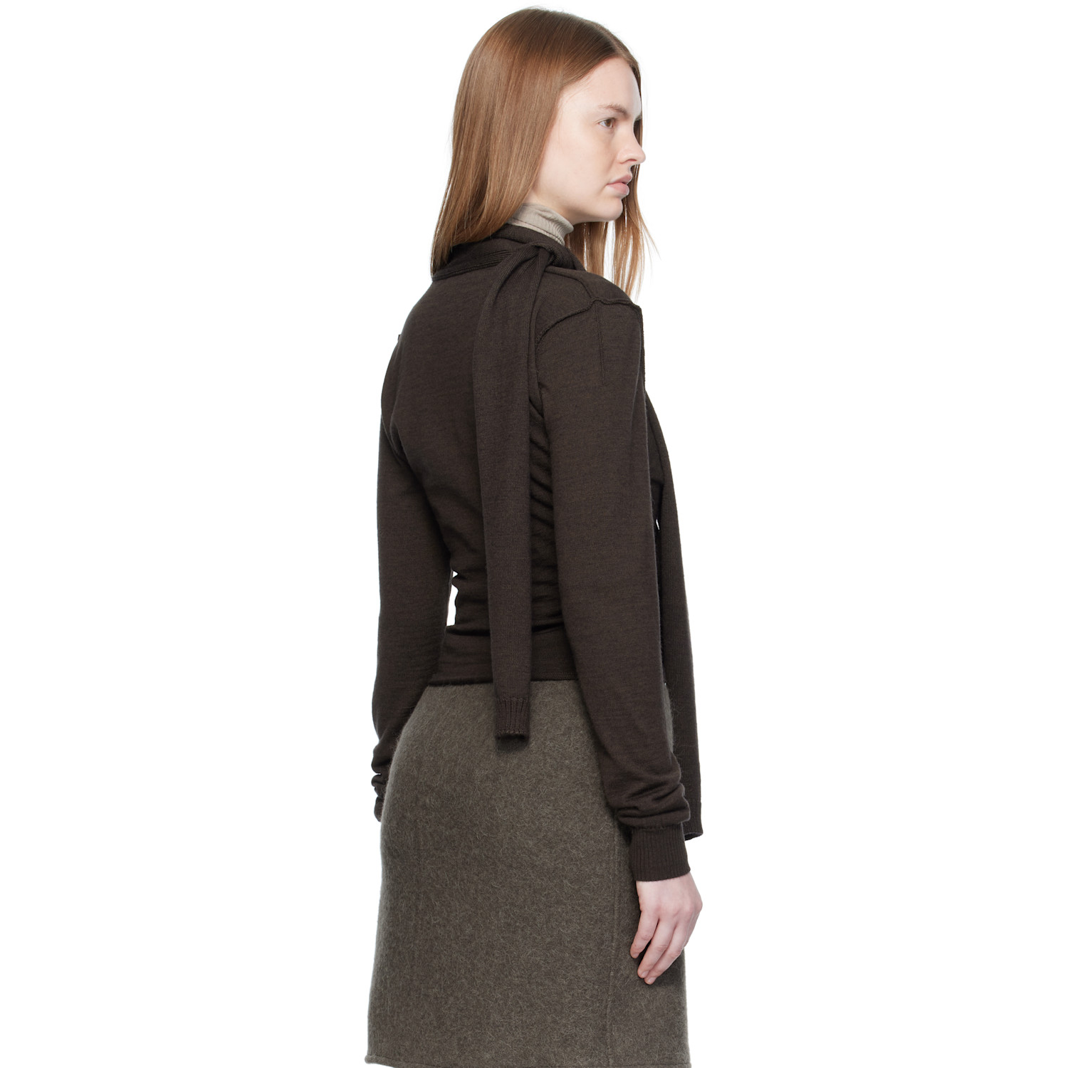  Lemaire Brown Twisted Scarf Cardigan 