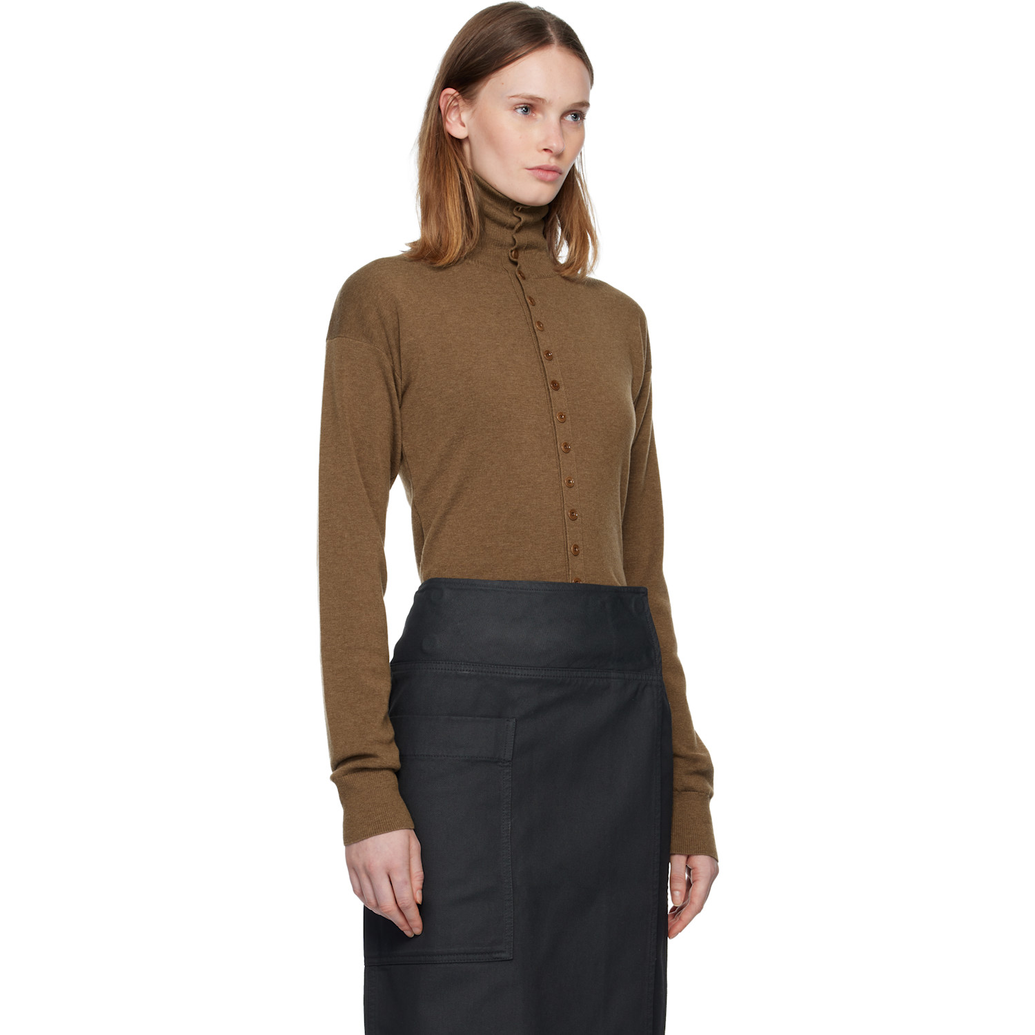  Lemaire Brown Buttoned Fitted Cardigan 