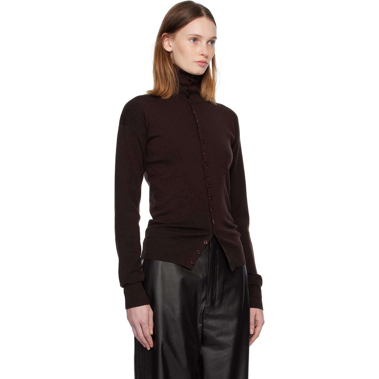  Lemaire Burgundy Buttoned Fitted Cardigan 