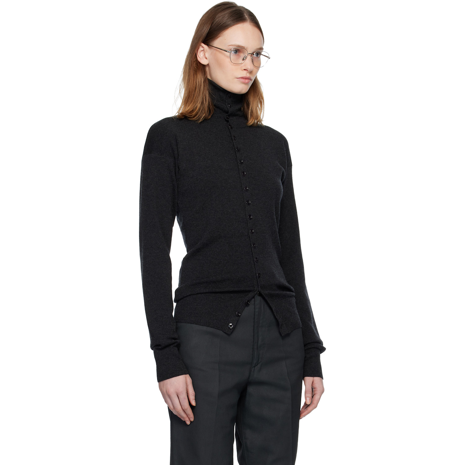  Lemaire Gray Buttoned Fitted Cardigan 