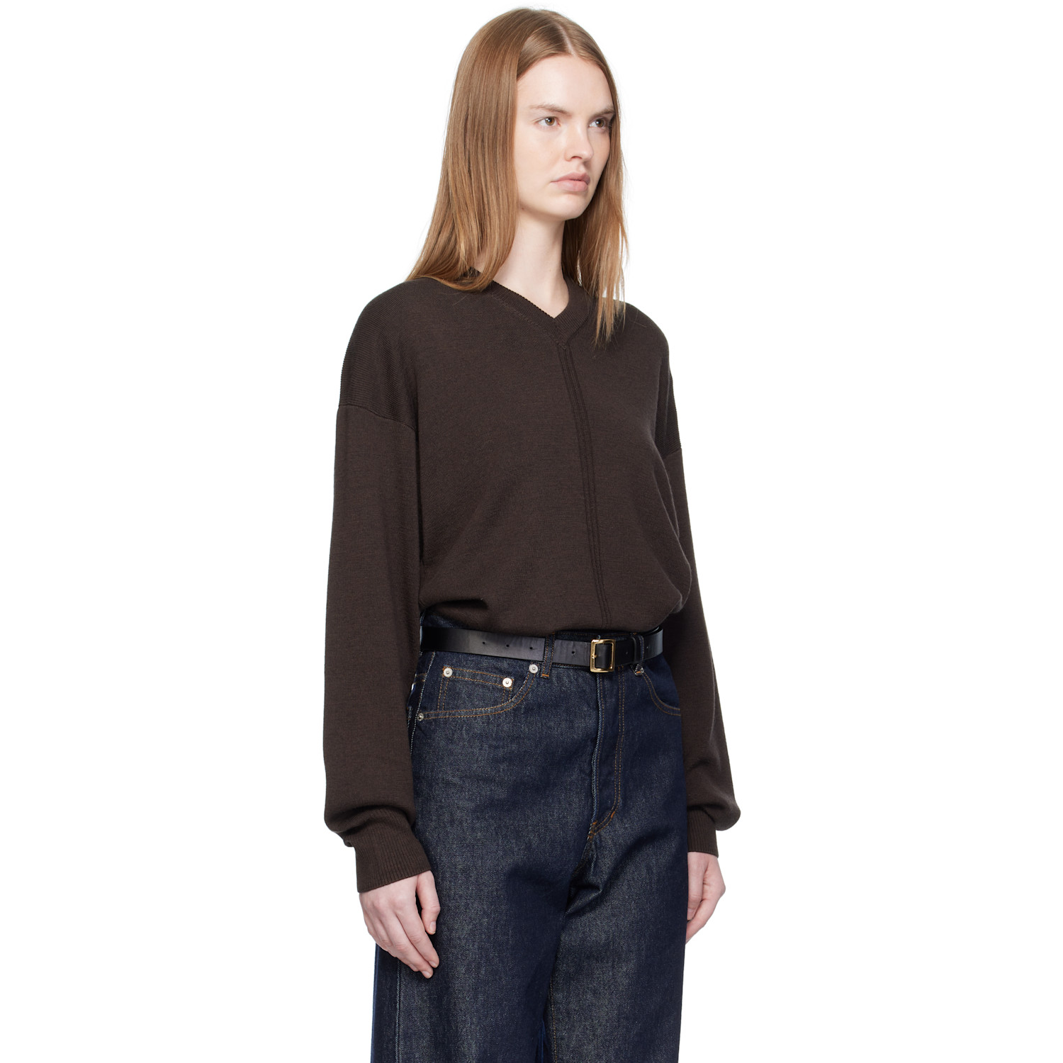  Lemaire Brown V Neck Sweater 