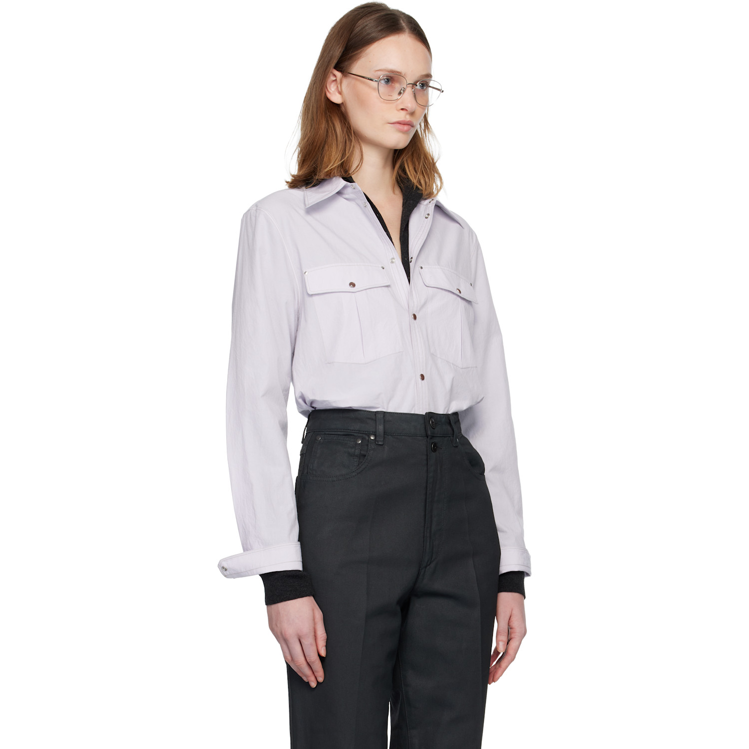  Lemaire Purple Chest-pocket Fitted Shirt 