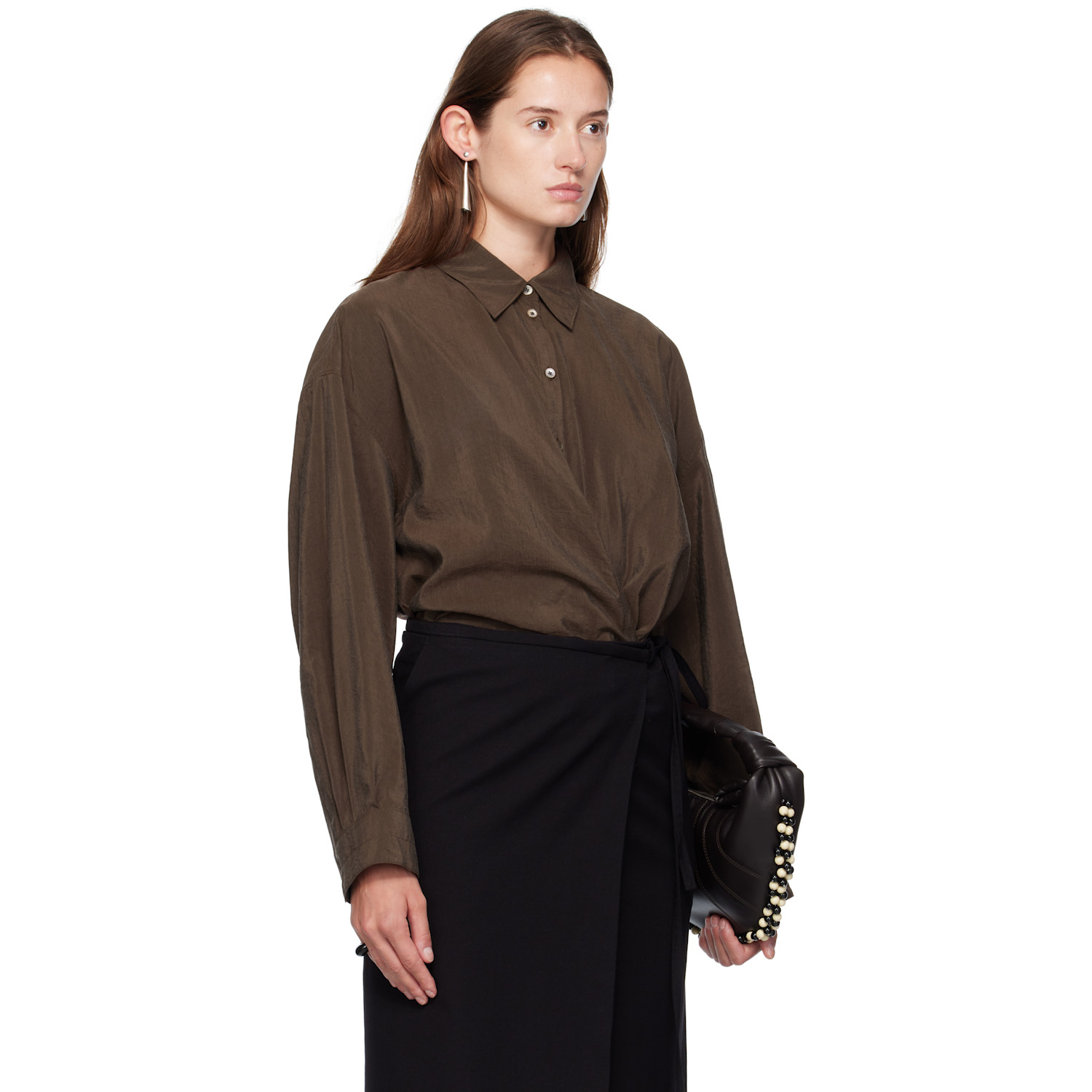  Lemaire Brown Straight Collar Twisted Shirt 