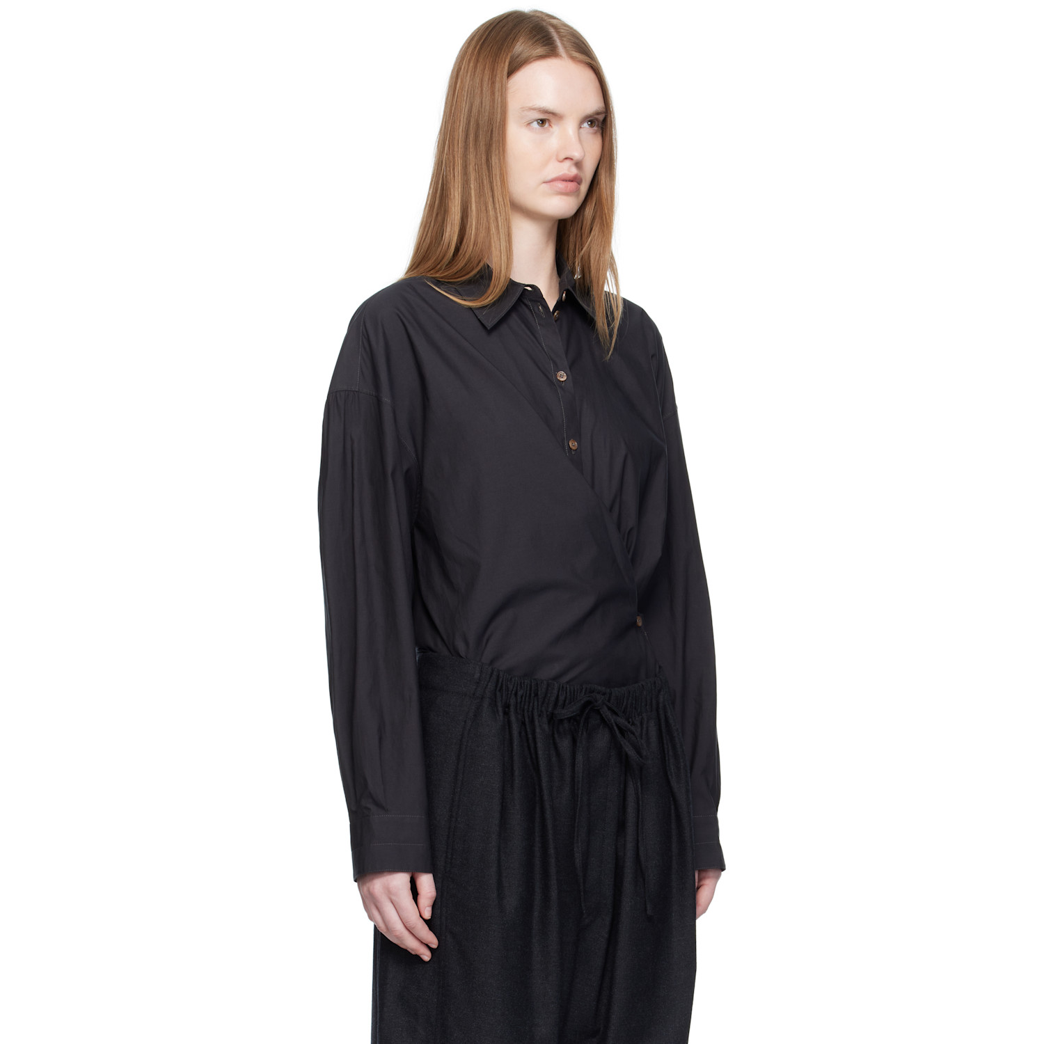  Lemaire Black Straight Collar Twisted Shirt 