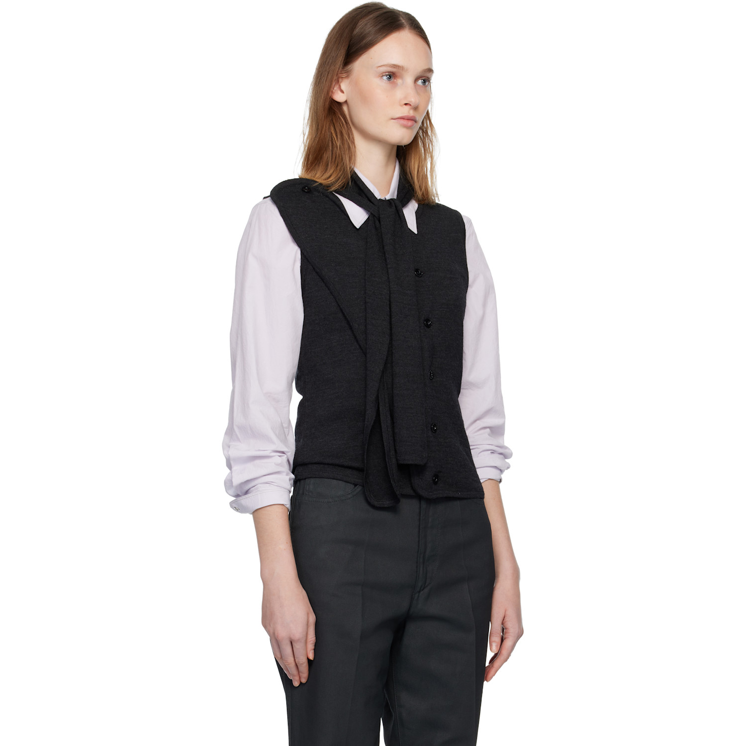  Lemaire Gray Asymmetrical Sleeveless Cardigan 