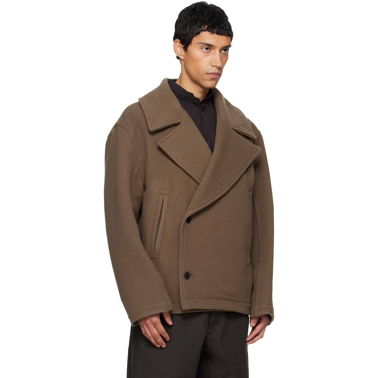  Lemaire Brown Boxy Peacoat 