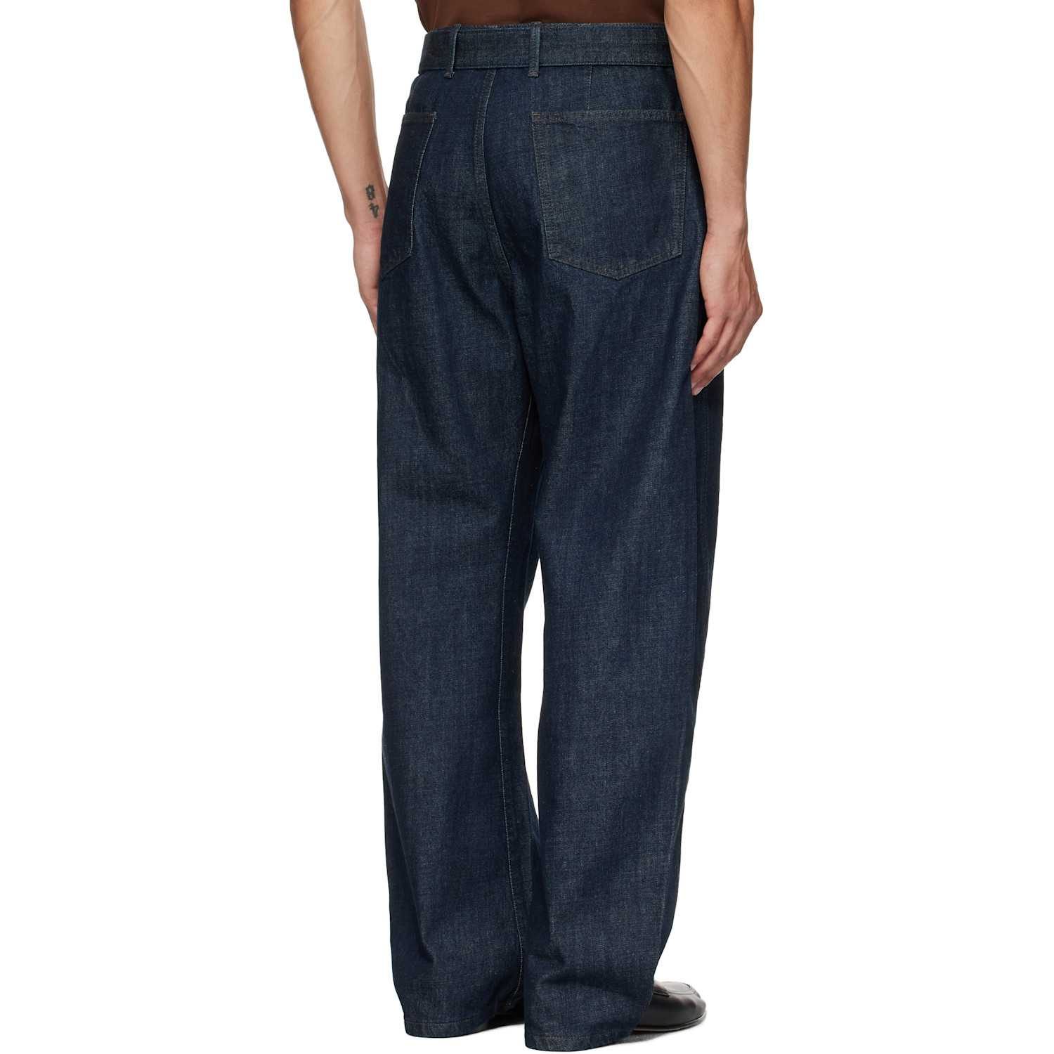  Lemaire Navy Twisted Belted Jeans 