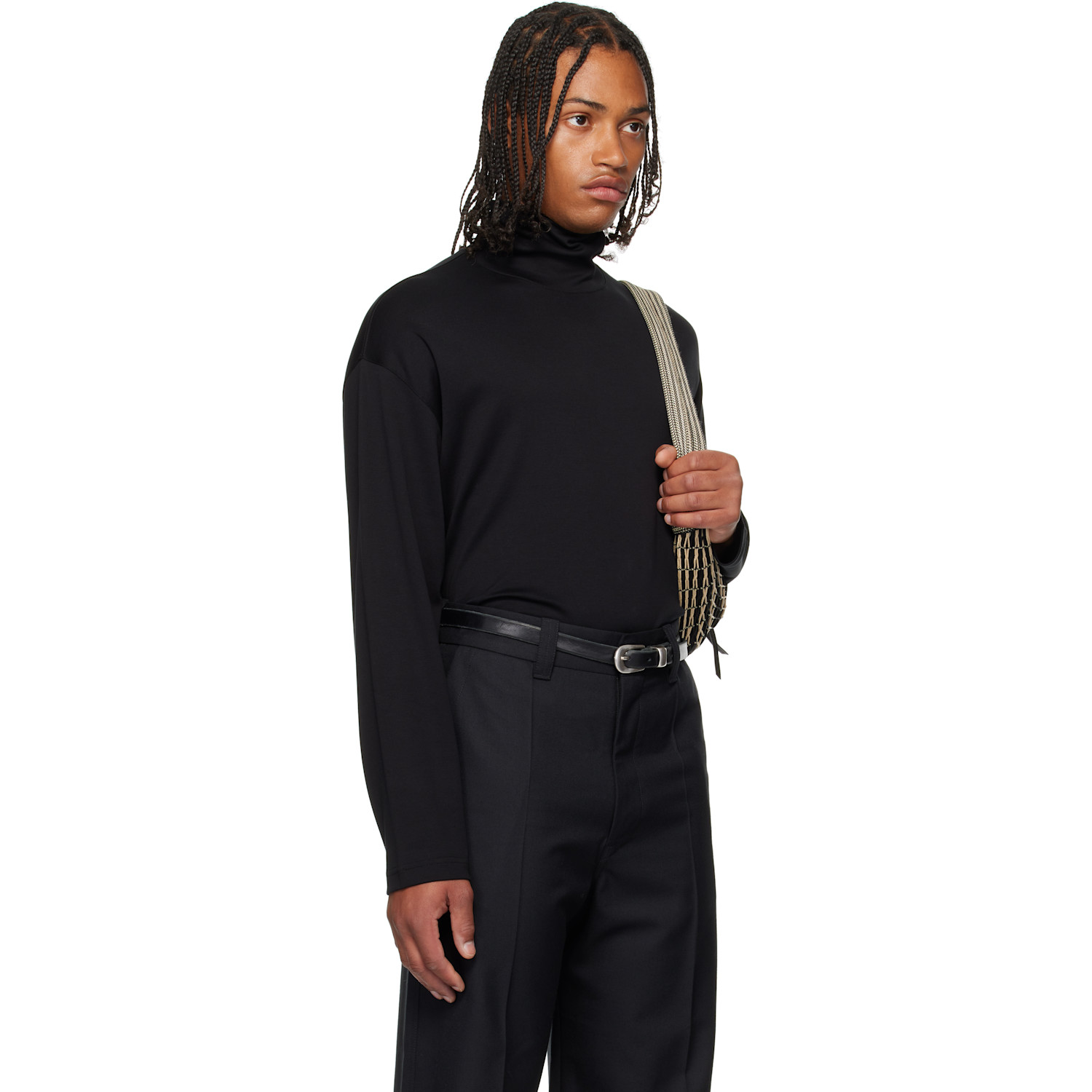  Lemaire Black Relaxed Mock Neck T-shirt 
