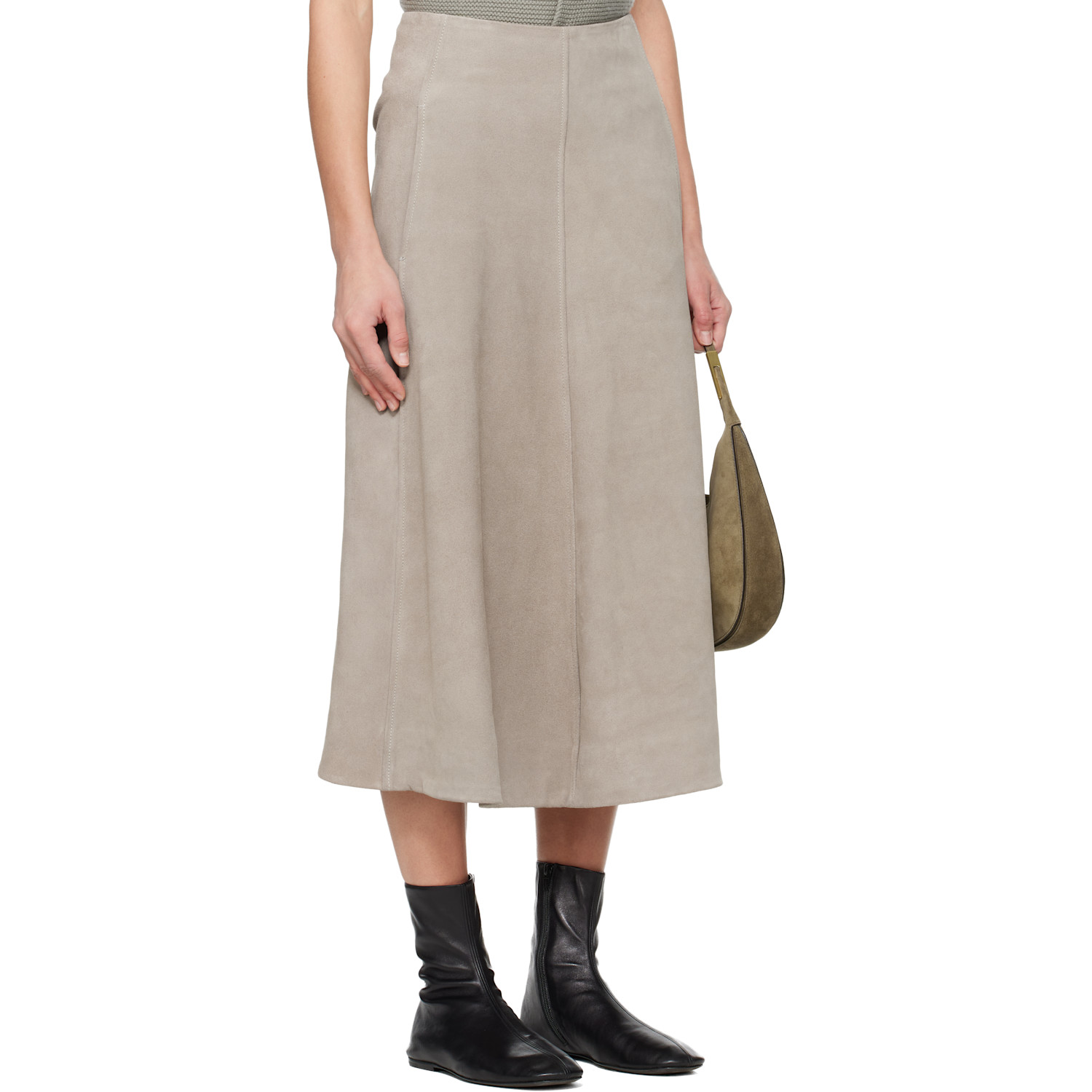  Rier Gray Crust Suede Midi Skirt 
