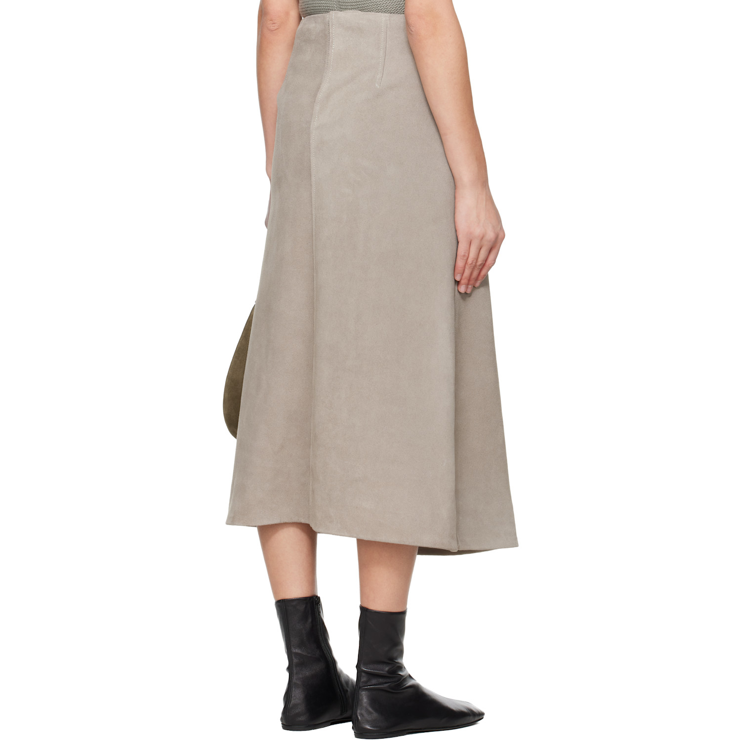  Rier Gray Crust Suede Midi Skirt 