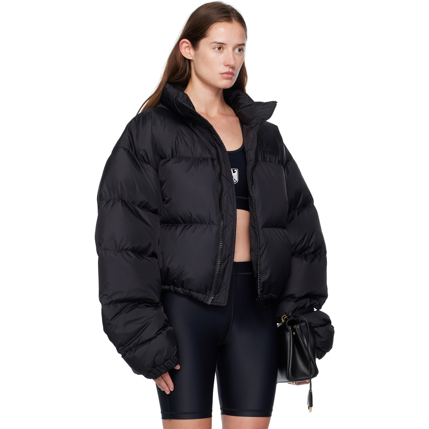  Vetements Black Double Logo Boxy Down Jacket 