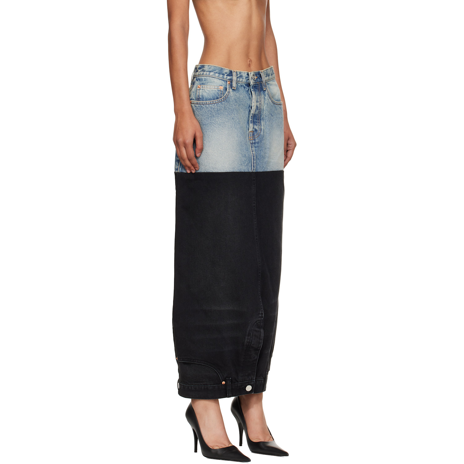  Vetements Blue & Black Double Denim Maxi Skirt 
