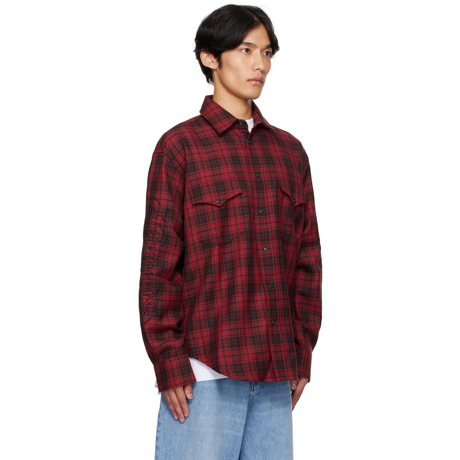  Vetements Red & Black Plaid Embroidered Shirt 
